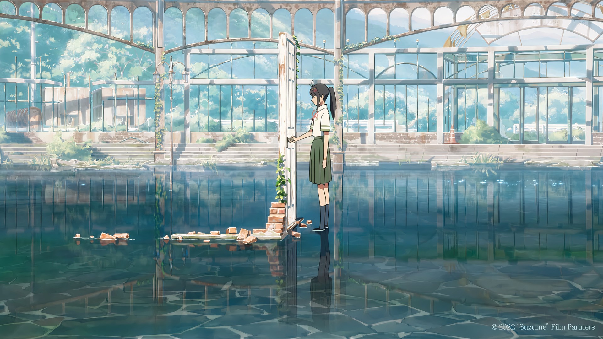 马尾辫 女学生 铃木 动漫 日语 水 倒影 校服 电脑 无水印壁纸 7680×4320