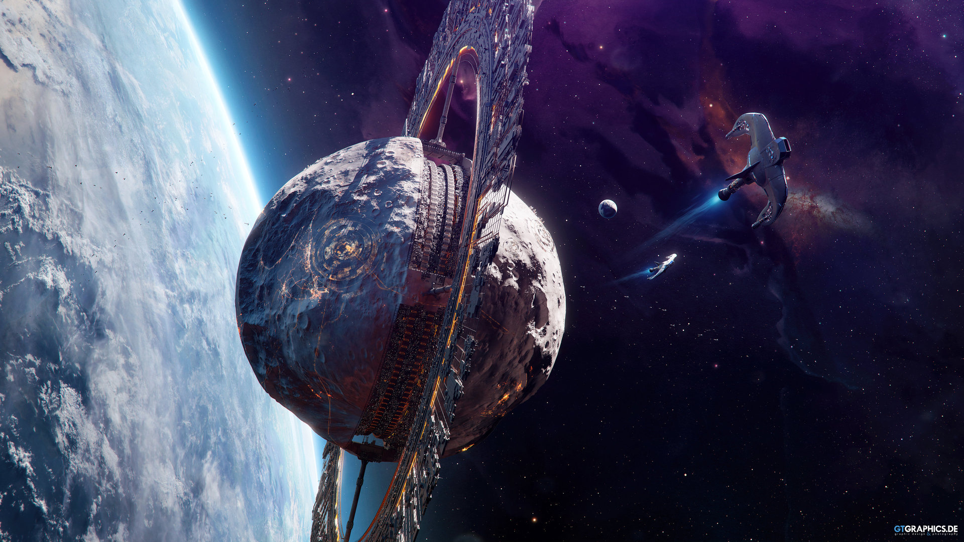 唯美AI艺术 空间艺术 图片 插图 空间 行星 伽利 宇宙飞船 陨石 图形 电脑 手机壁纸 3840×2160