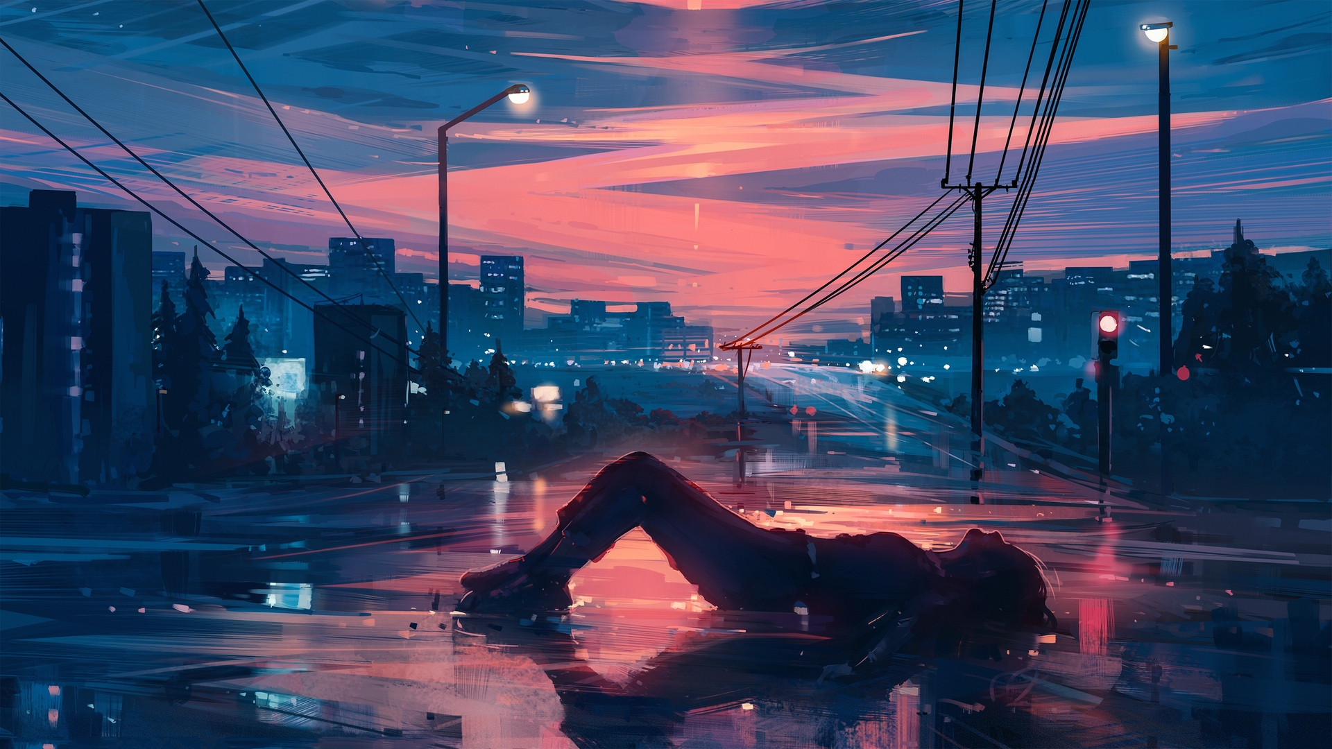 AI艺术 电线 电线杆 路灯 电脑 壁纸 3840×2160