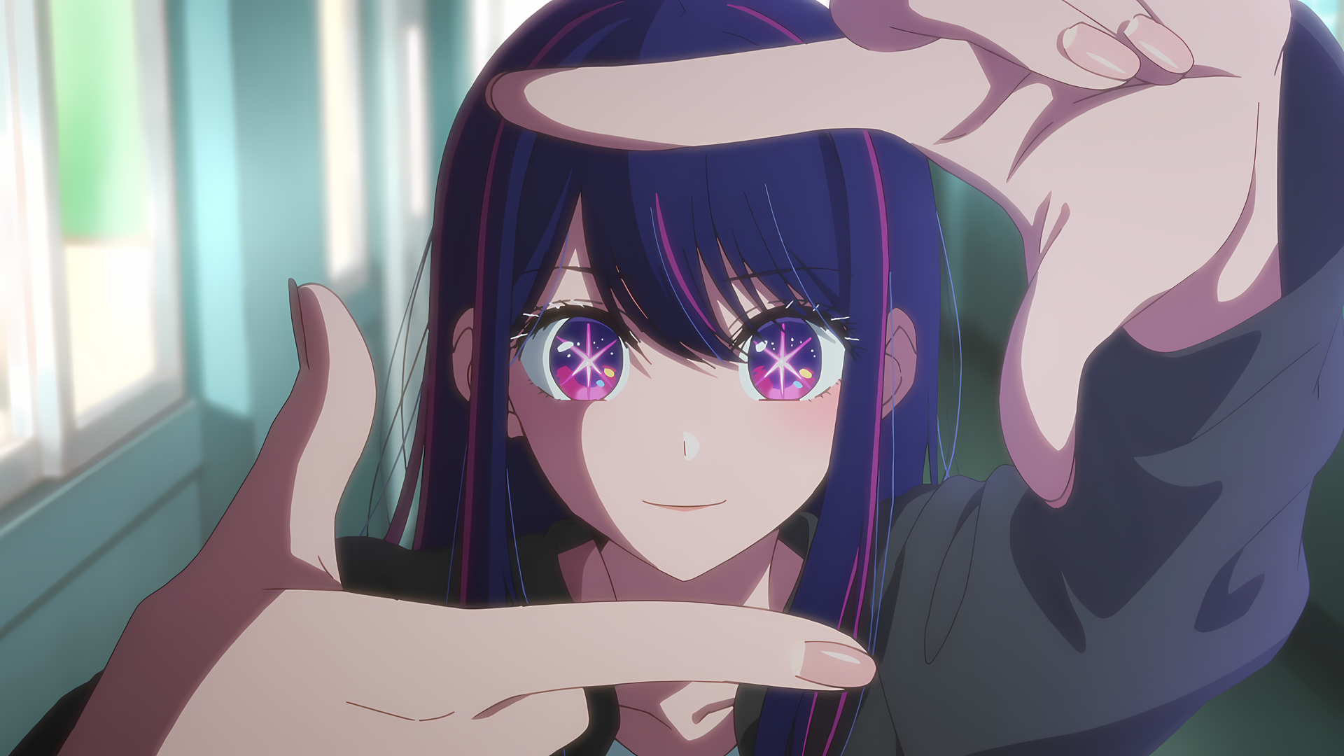 手指框架 明星眼睛 双色头发 动漫女孩 电脑 4K高清壁纸 3840×2160