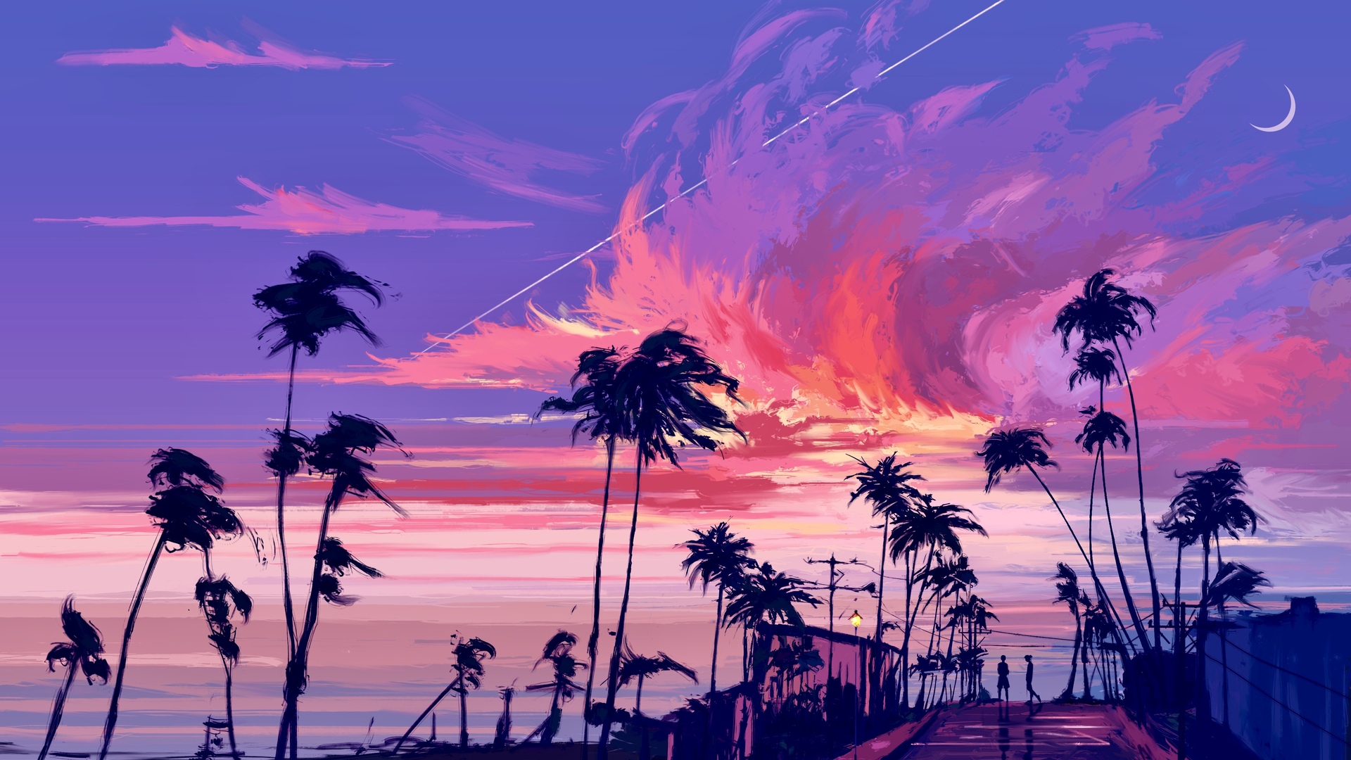 棕榈树 太阳 云 海滩 数码绘画 绘画 数码艺术 电脑 4K高清壁纸 4134×2776