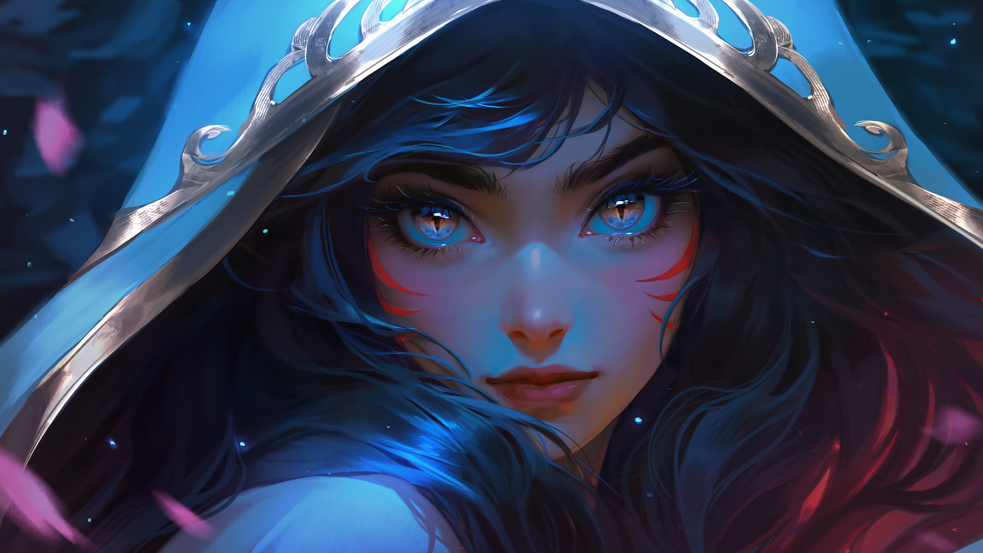 女人 奇幻女孩 眼睛 脸 长发 蓝色头发 电脑 壁纸 6956×3897