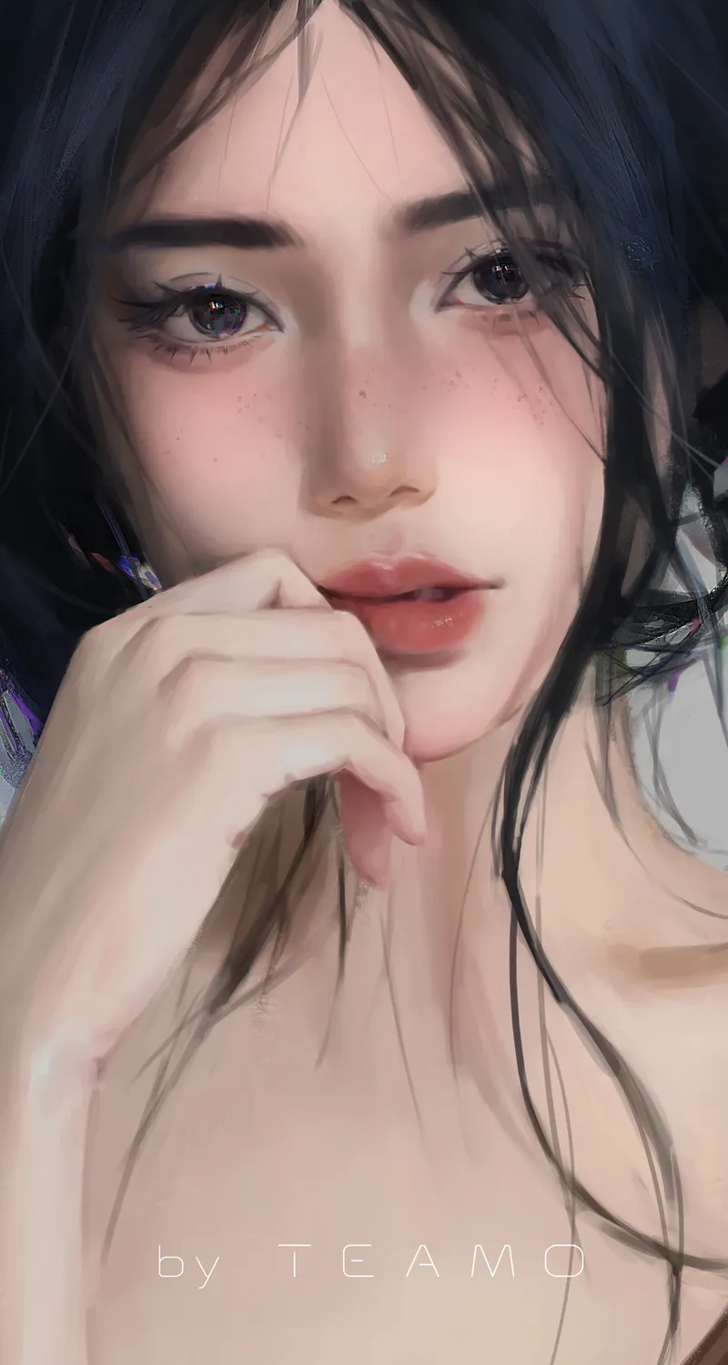 绝美亚洲 女性 观看者 长发 白色背景 肖像显示 手机 桌面壁纸 5000×6667