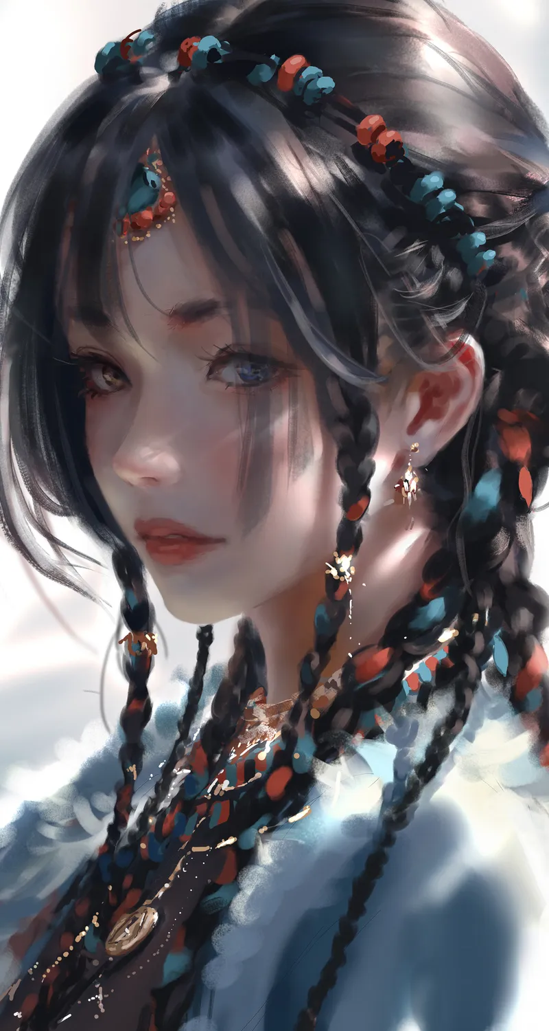 幻想女孩 辫子 鬼剑士 AI艺术 肖像显示 手机 无水印壁纸 5000×8000