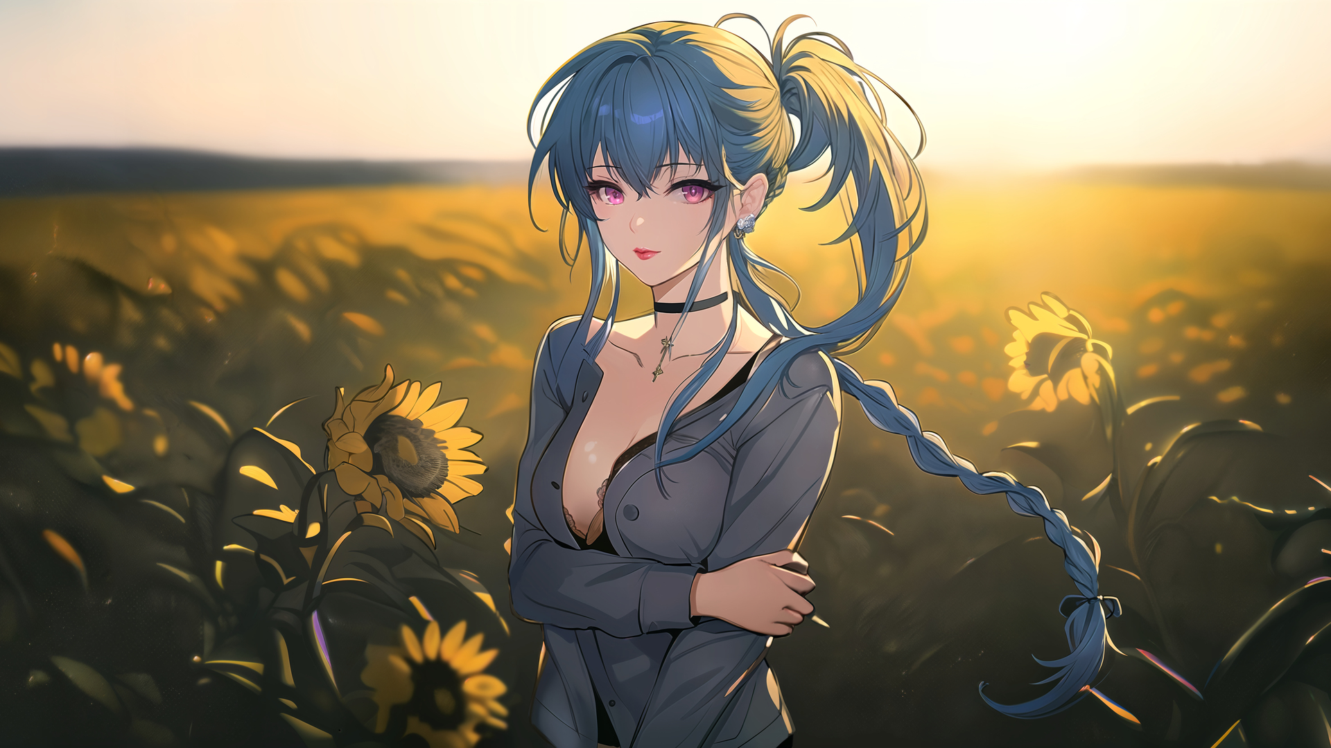 原创人物 动漫女孩 动漫 米娅 AI艺术 向日葵 电脑 4K高清壁纸 7680×4096