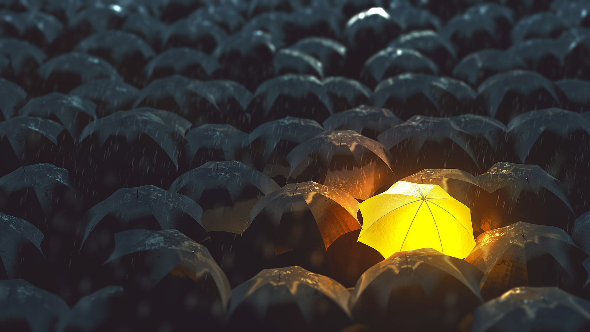 人群 雨伞 黄色 黑暗 雨 灯光 发光 电脑 壁纸 6000×3375