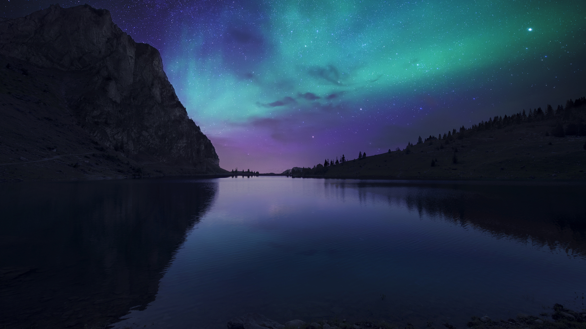 热门风景 自然 湖泊 山脉 夜晚 黑暗 天空 星星 水 树木 电脑 4K壁纸 3840×2400