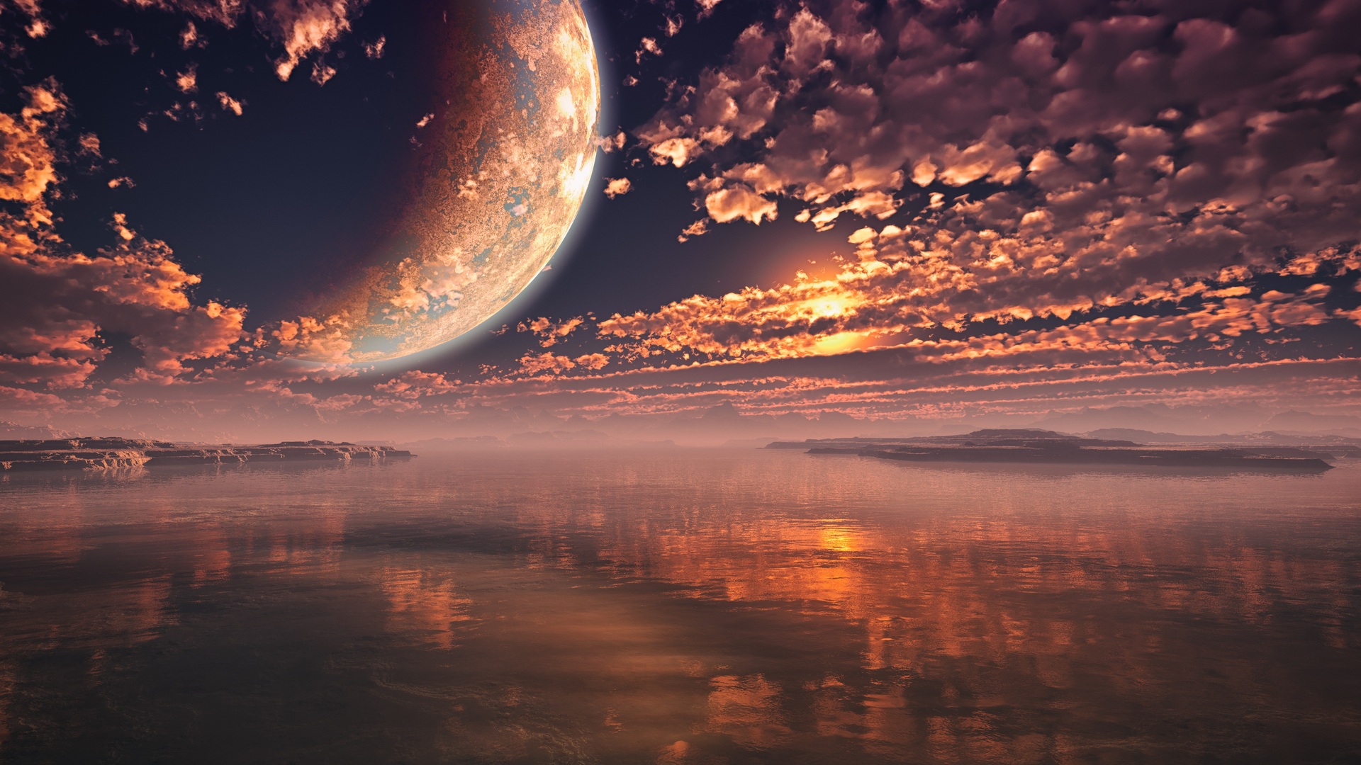 热门月亮 海洋 水 反射 云 天空 风景 阳光 日落 灯光 自然 行星 空间 电脑 壁纸 5000×3125