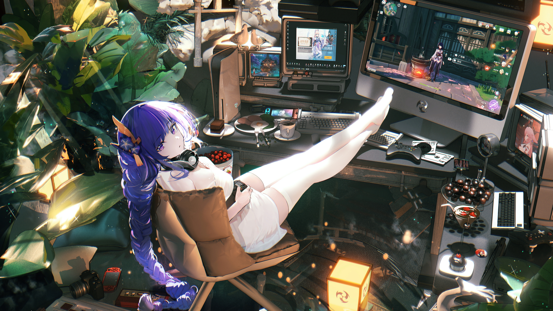 精选动漫 动漫女孩 长袜 白色长袜 电脑 桌面壁纸 5210×3500