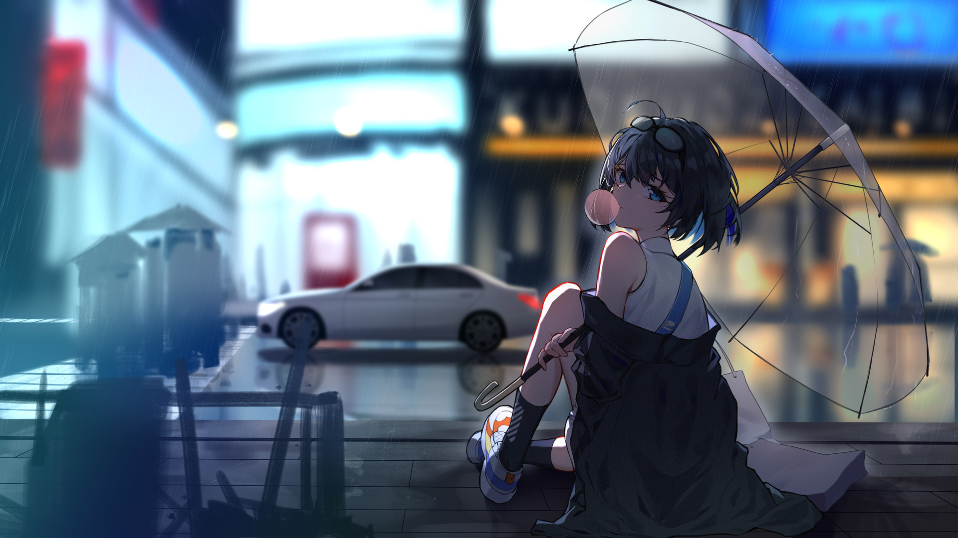 雨 动漫 伞 动漫女孩 电脑 壁纸 5760×3240