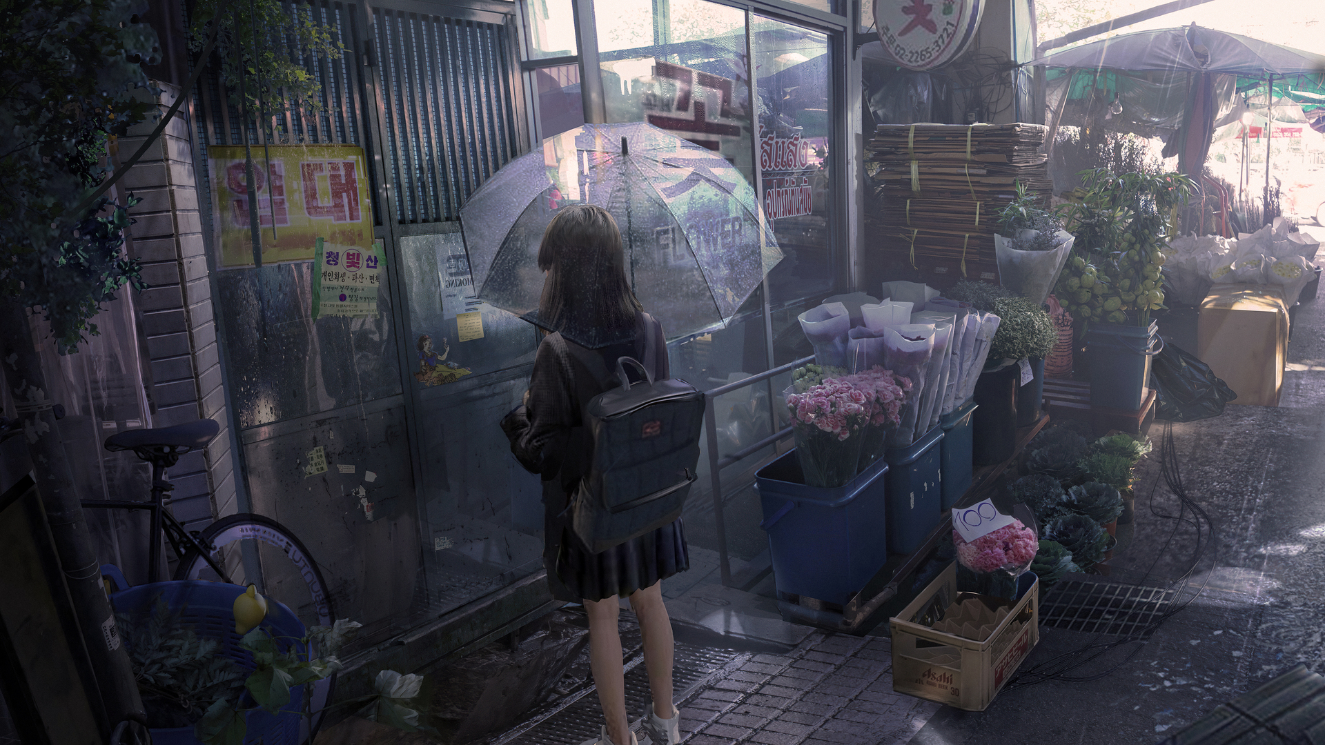 热门雨 花店 雨伞 电脑 壁纸 4006×2160