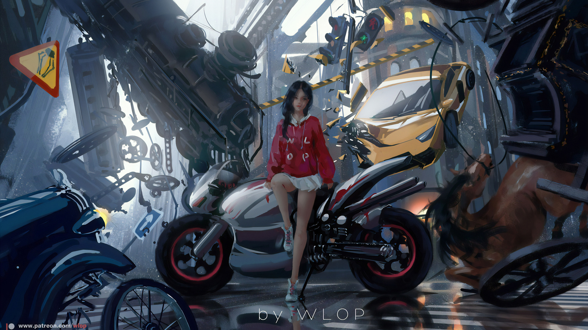 女性 深色头发 AI艺术 摩托车 电脑 4K高清壁纸 3840×2233