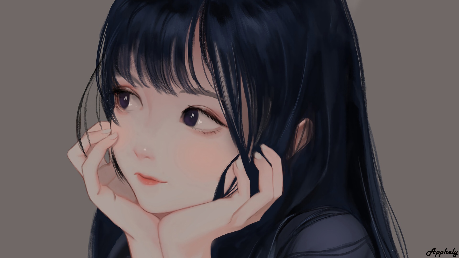 深色头发 脸部 蓝色头发 手到脸 深色眼睛 手 电脑 高清壁纸 3840×2160