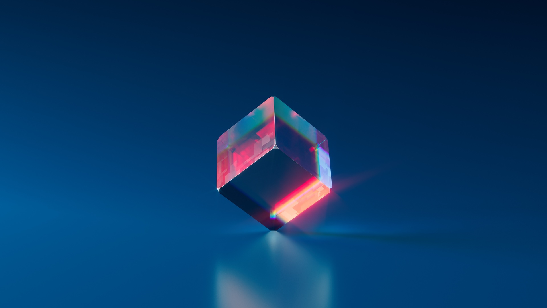水晶 蓝色 立方体 反射 折射 块 简单背景 蓝色背景 抽象 AI艺术 电脑 壁纸 3840×2160