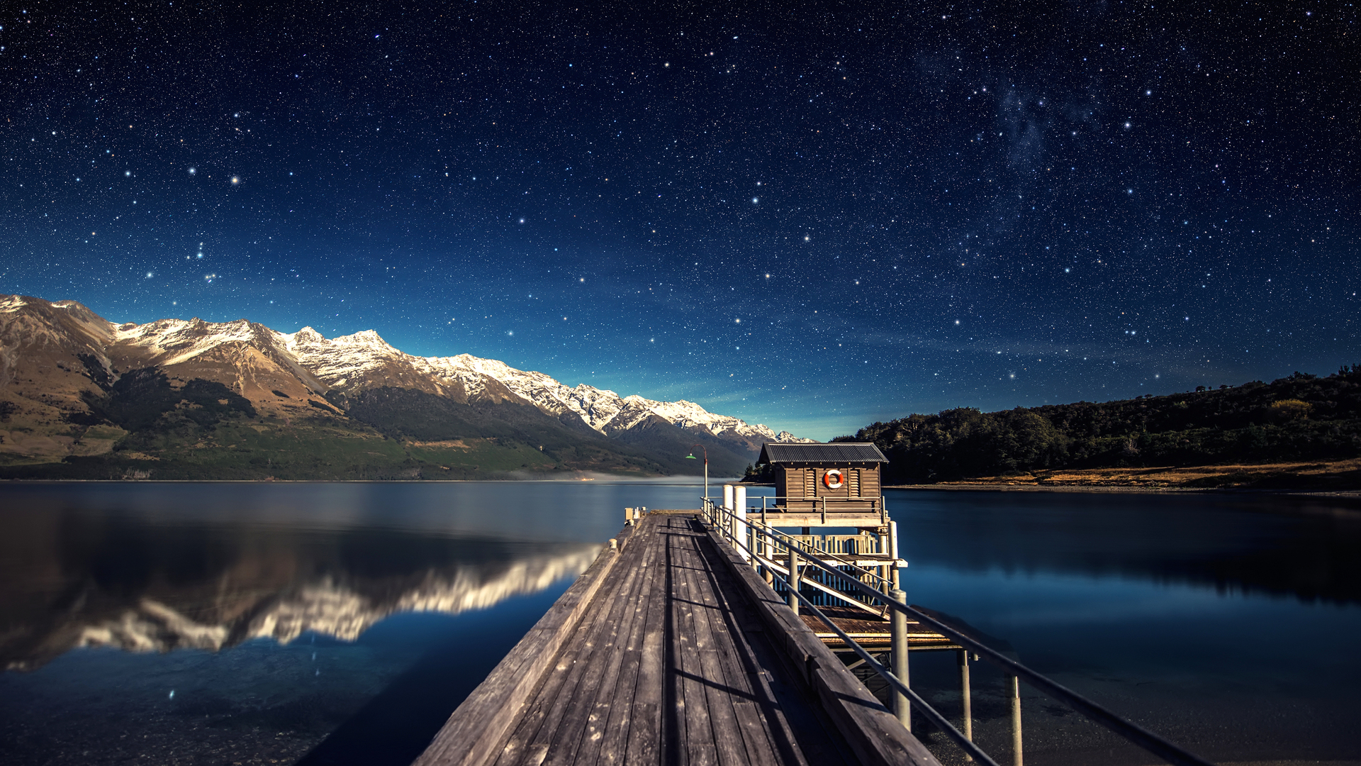 风景 星星 山 水 夜 湖 自然 地平线 平静的水 雪峰 户外 反射 电脑 高清壁纸 3840×2160