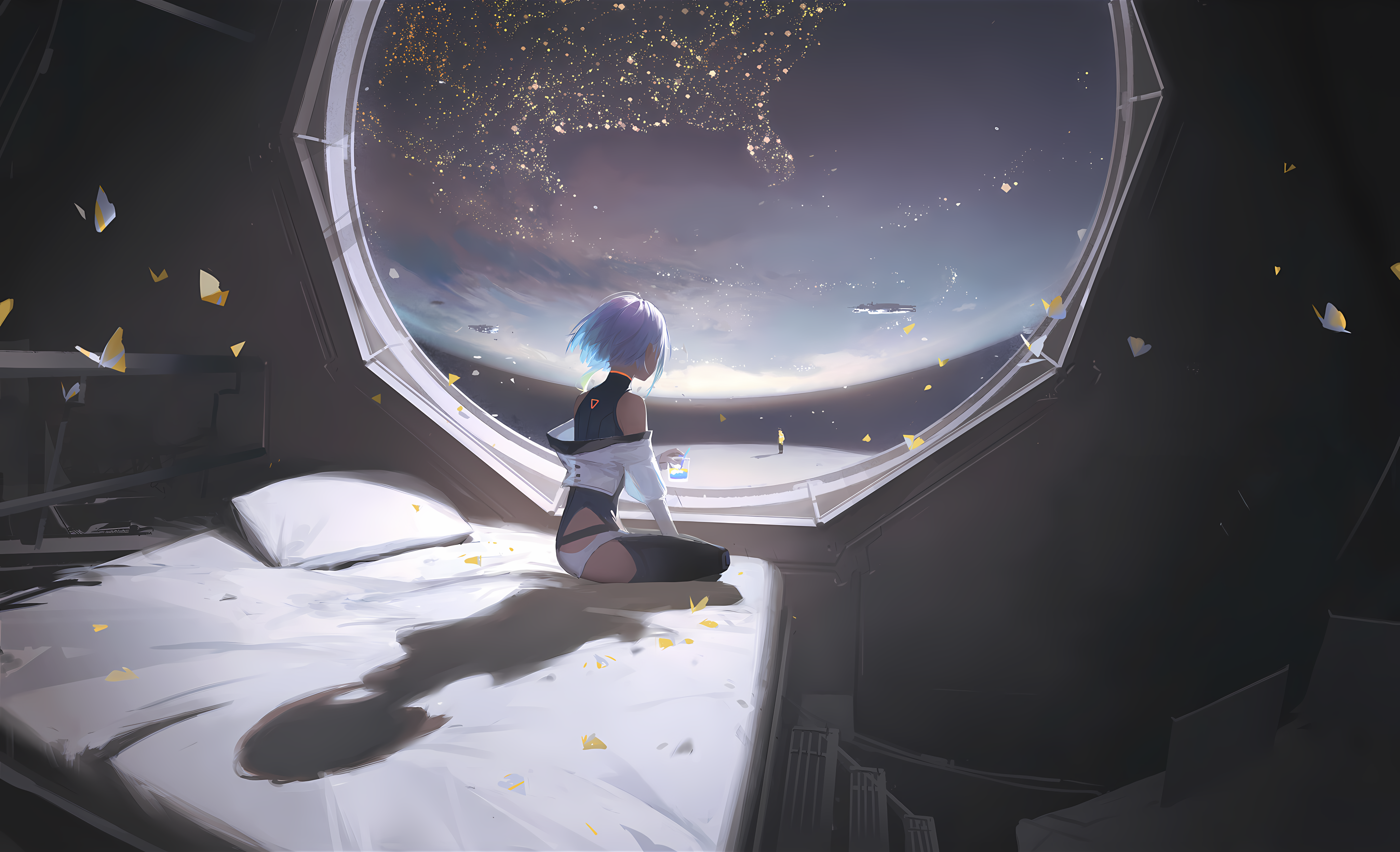 经典涂鸦 床 赛博朋克 动漫 星球 窗口 4K壁纸 4096×2494