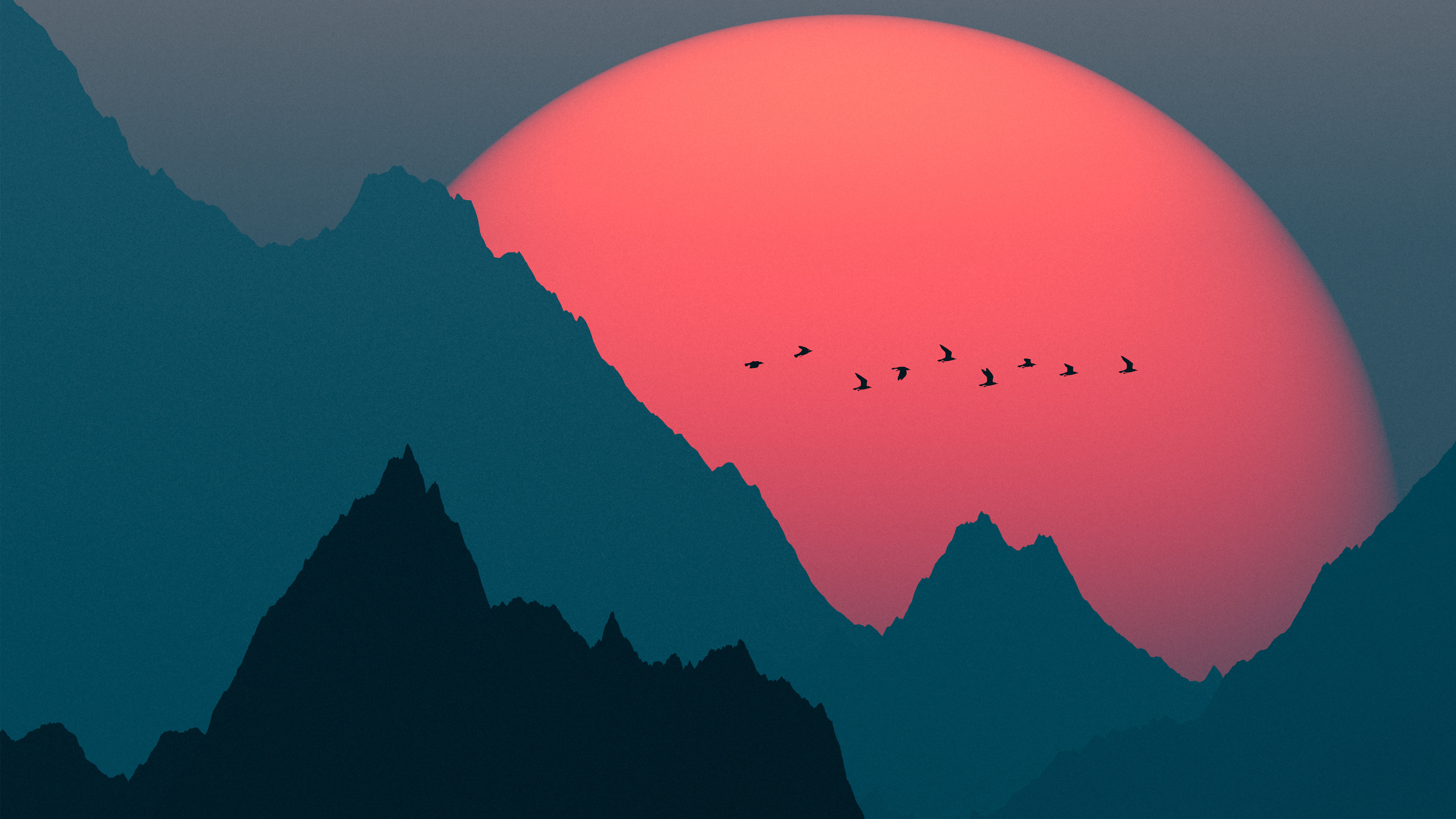 超清AI艺术 插图 风景 极简主义 山脉 阳光 无水印壁纸 3840×2160