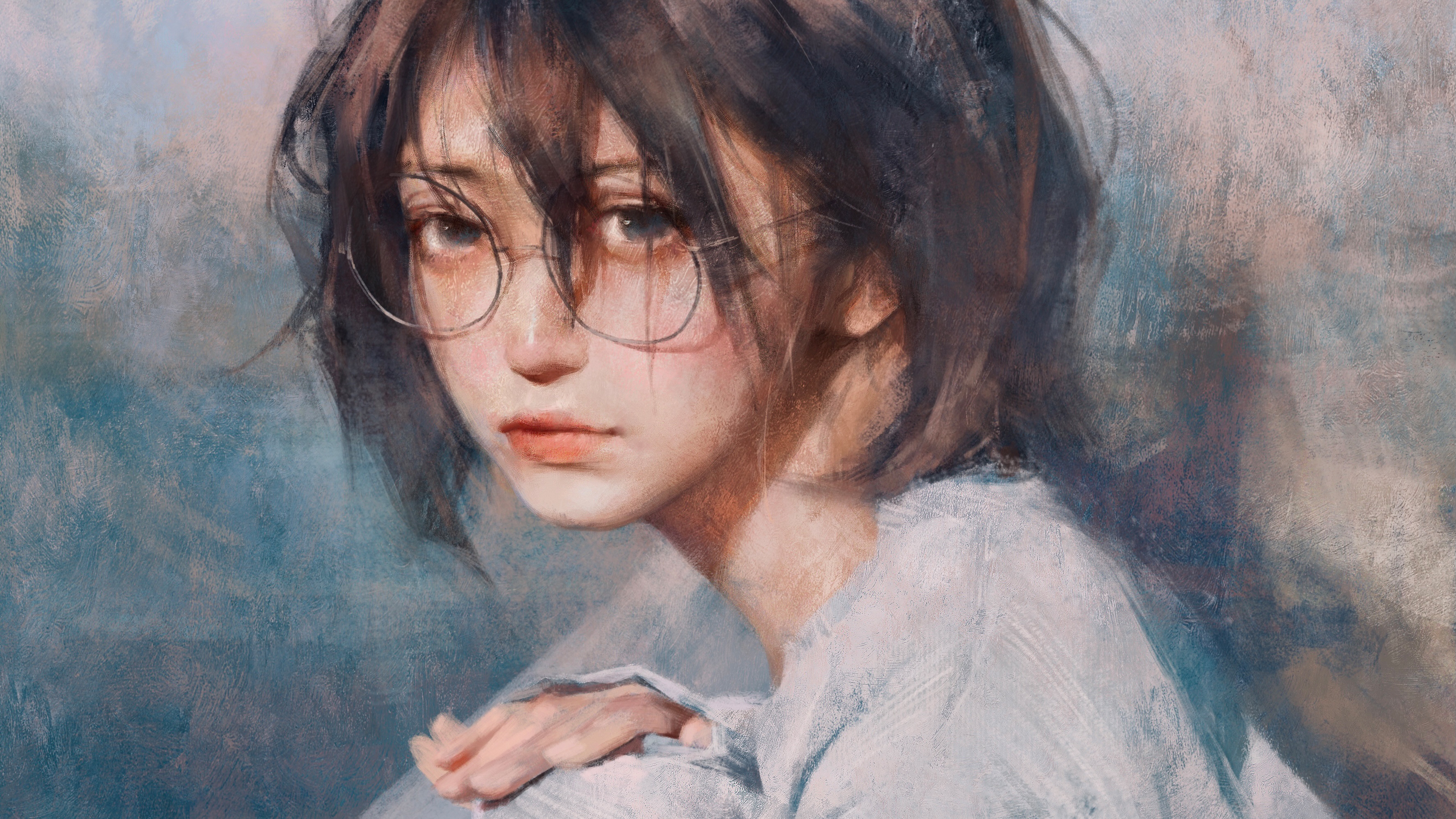 女性 AI艺术 眼镜 绘画 桌面壁纸 3840×2160