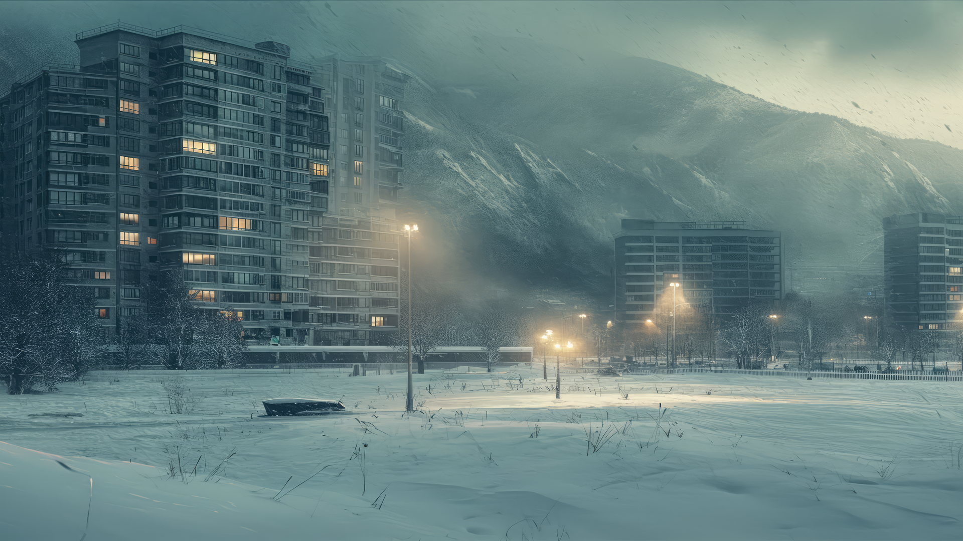 雪 广角 城市 风景 旅途中 冬天 数字艺术 电脑 壁纸 5120×2160