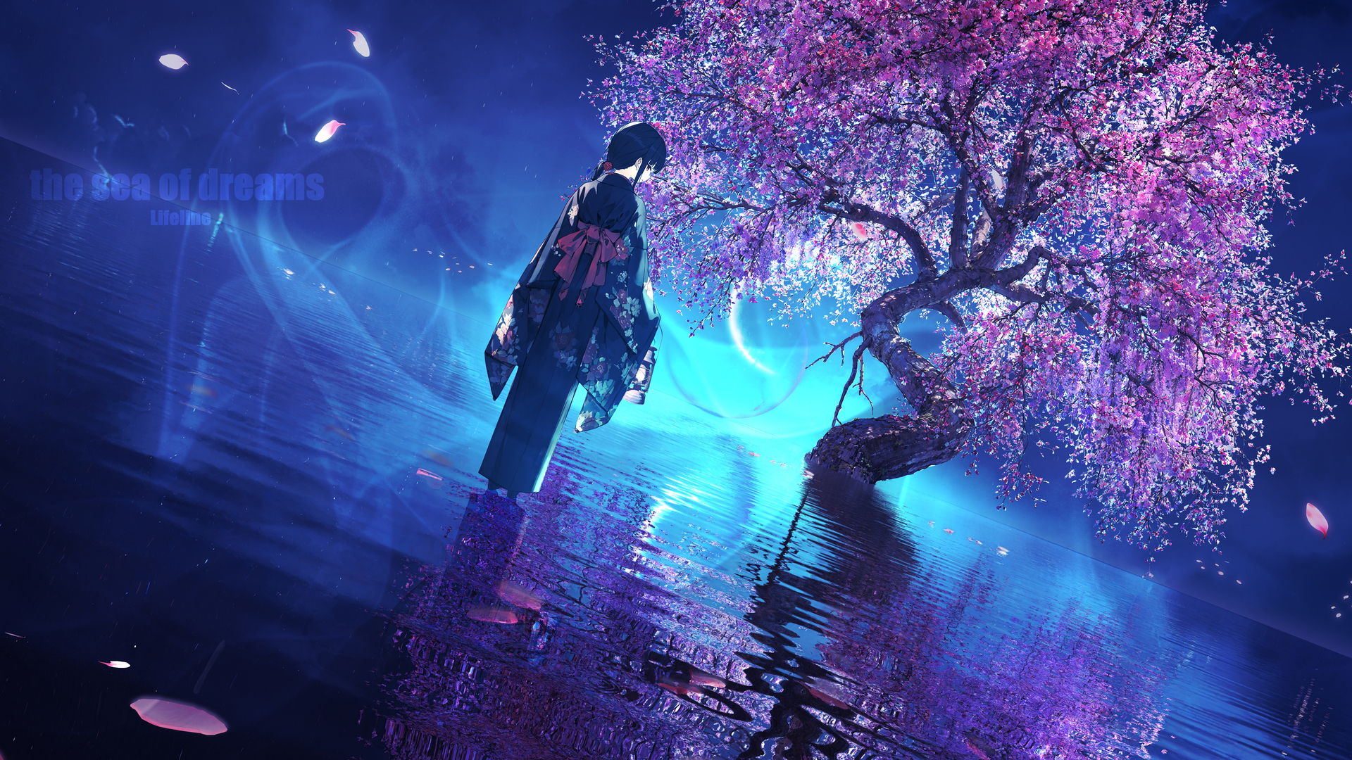 和服 花瓣 倒影 树木 黑发 回顾 极简主义 电脑 壁纸 6000×2772
