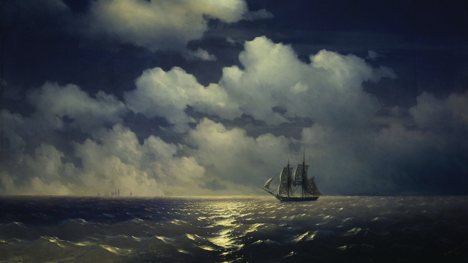 船舶 海景 云 平静的水 画布上的油画 军舰 电脑 壁纸 4583×2580