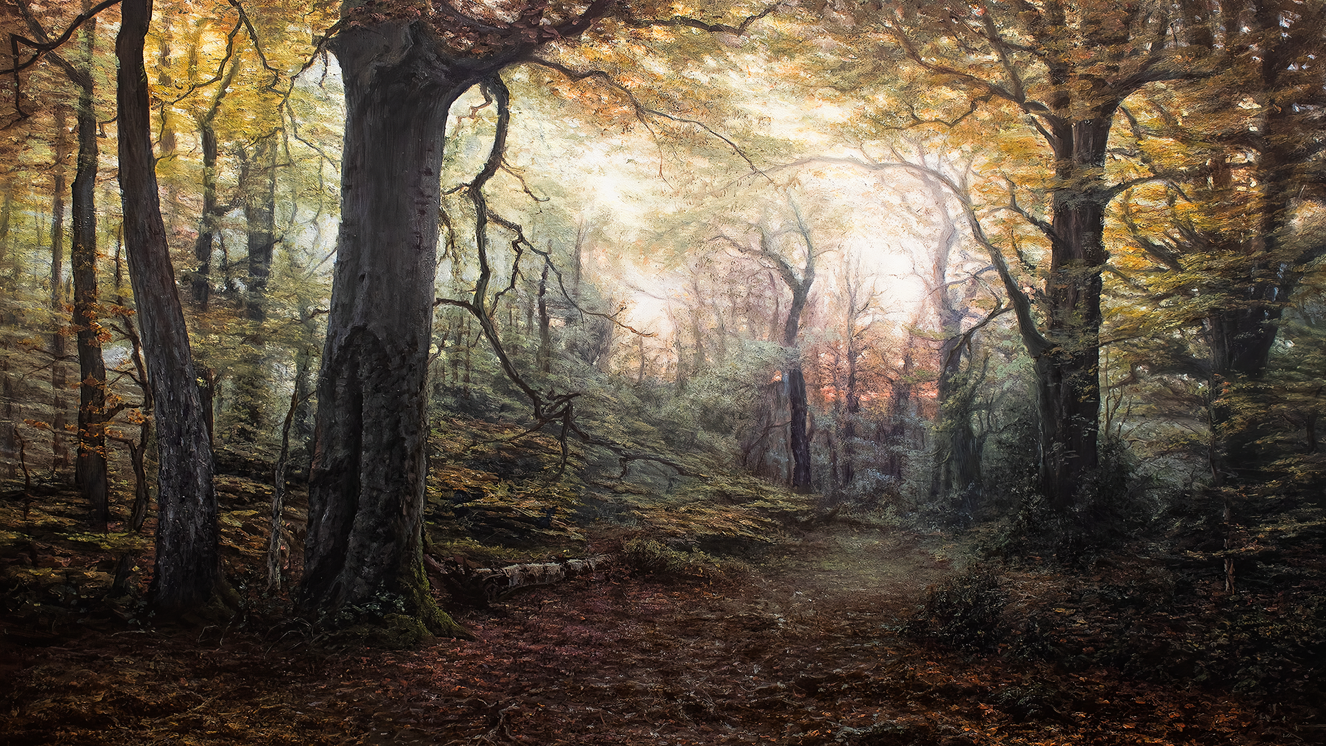 超清自然 风景 树木 森林 树叶 秋天 绘画 电脑 壁纸 3840×2160