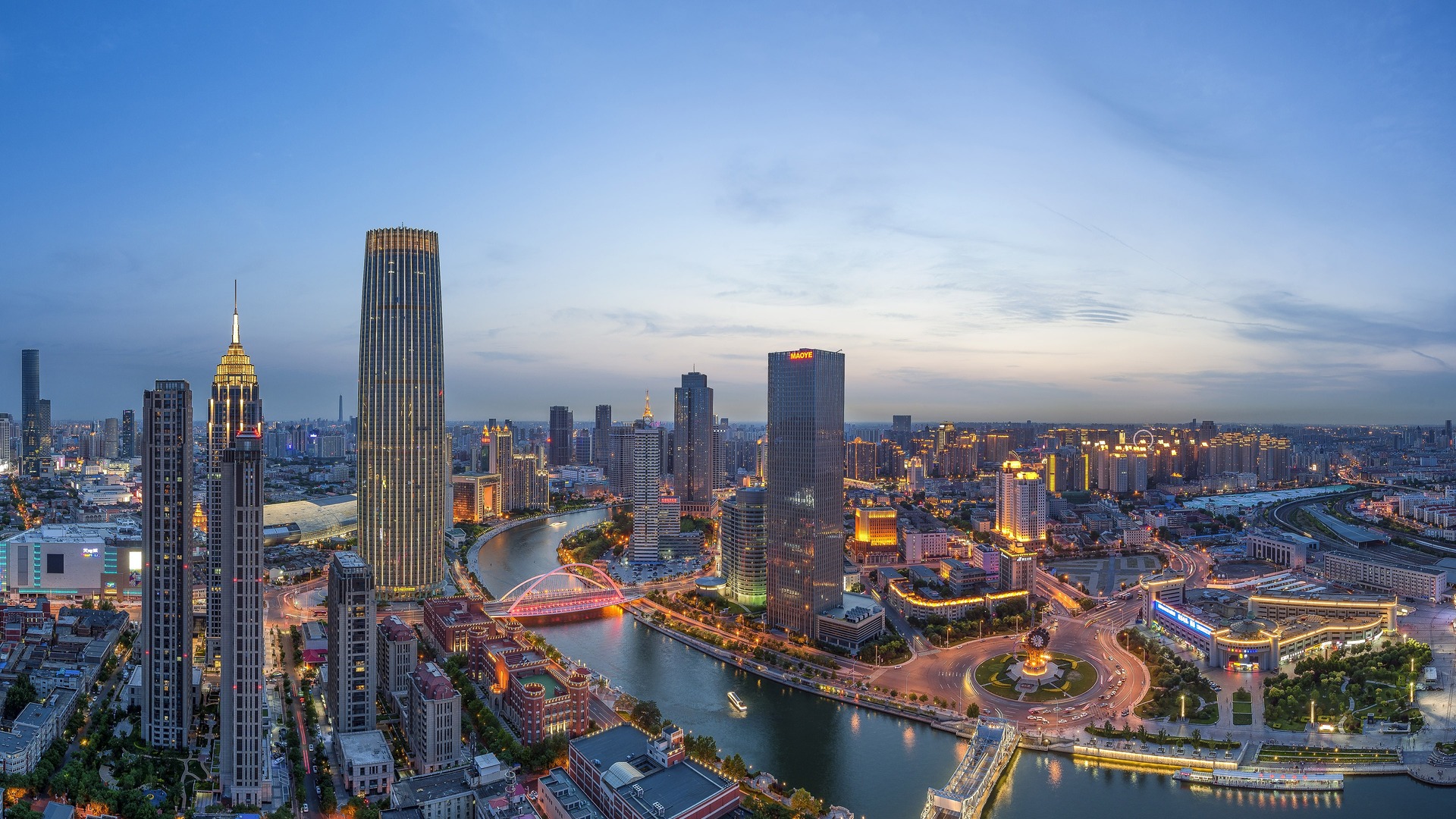 唯美城市灯光 天津 海河 电脑 壁纸 3840×2400