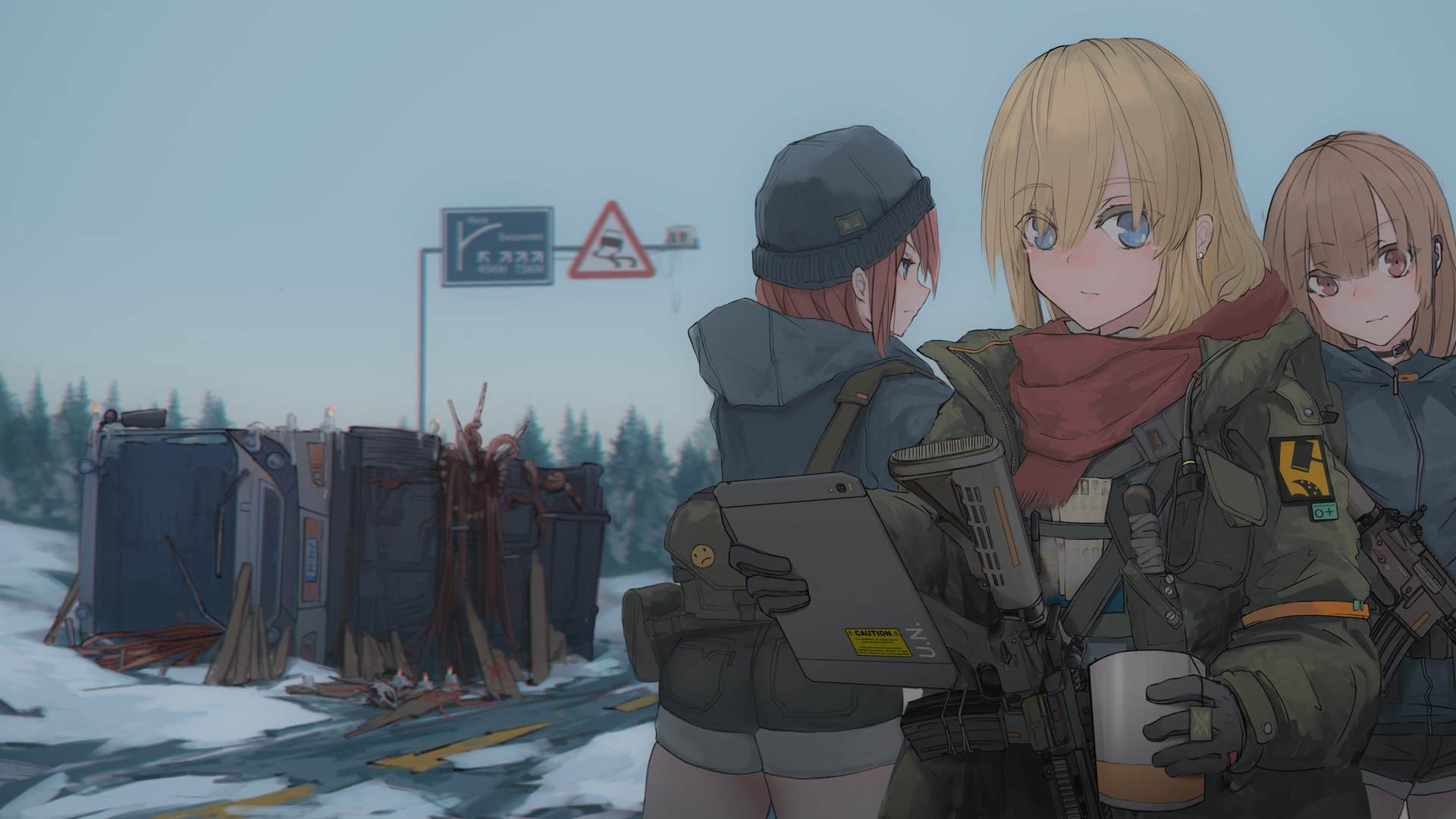 唯美宙斯盾命运 金发碧眼 动漫 动漫女孩 雪 路 电脑 壁纸 4000×2160