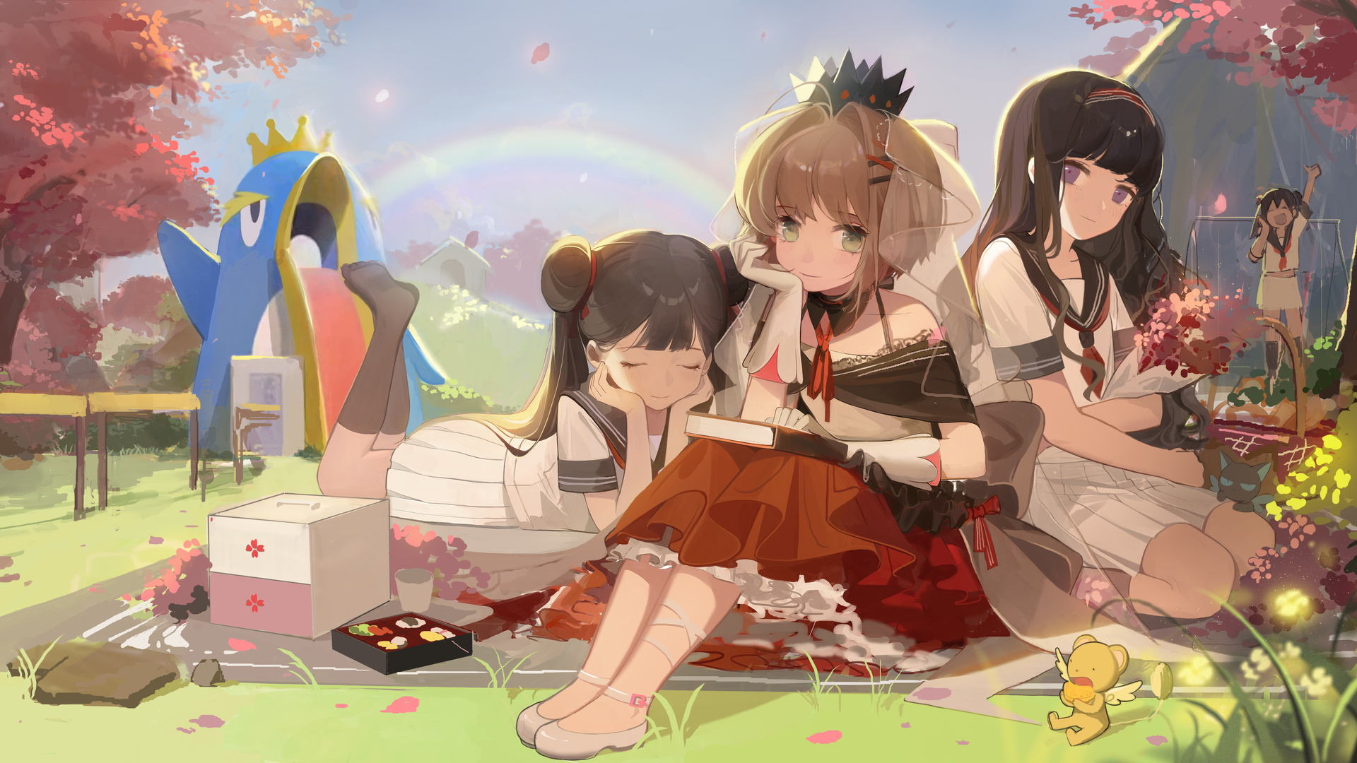 短发 长发 微笑 绿眼 深色 卡通 樱花 动漫少女 电脑 壁纸 4795×2551