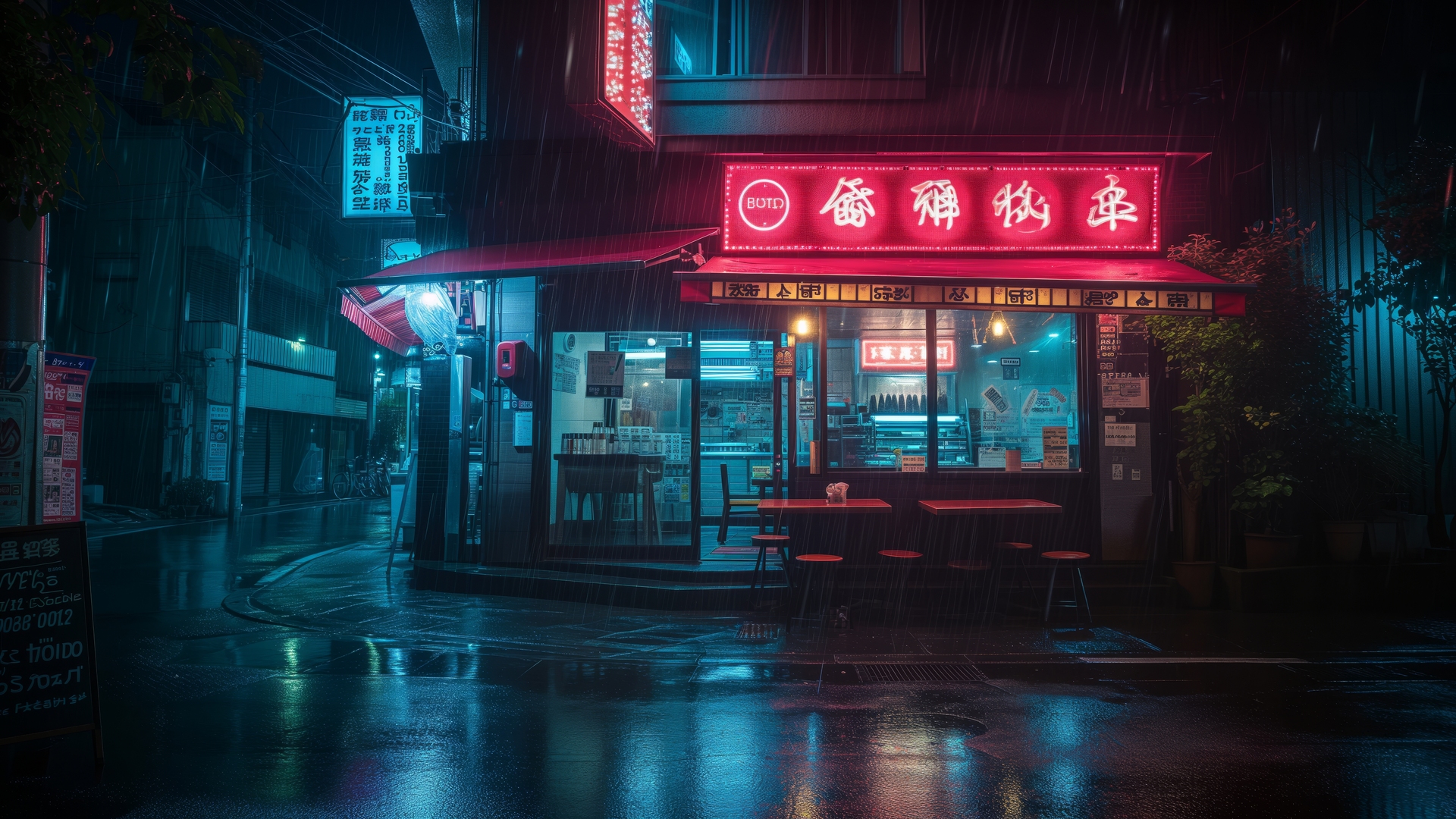 AI艺术 插图 夜 日本 街道 雨 餐厅 霓虹灯 电脑 4K高清壁纸 5824×3264