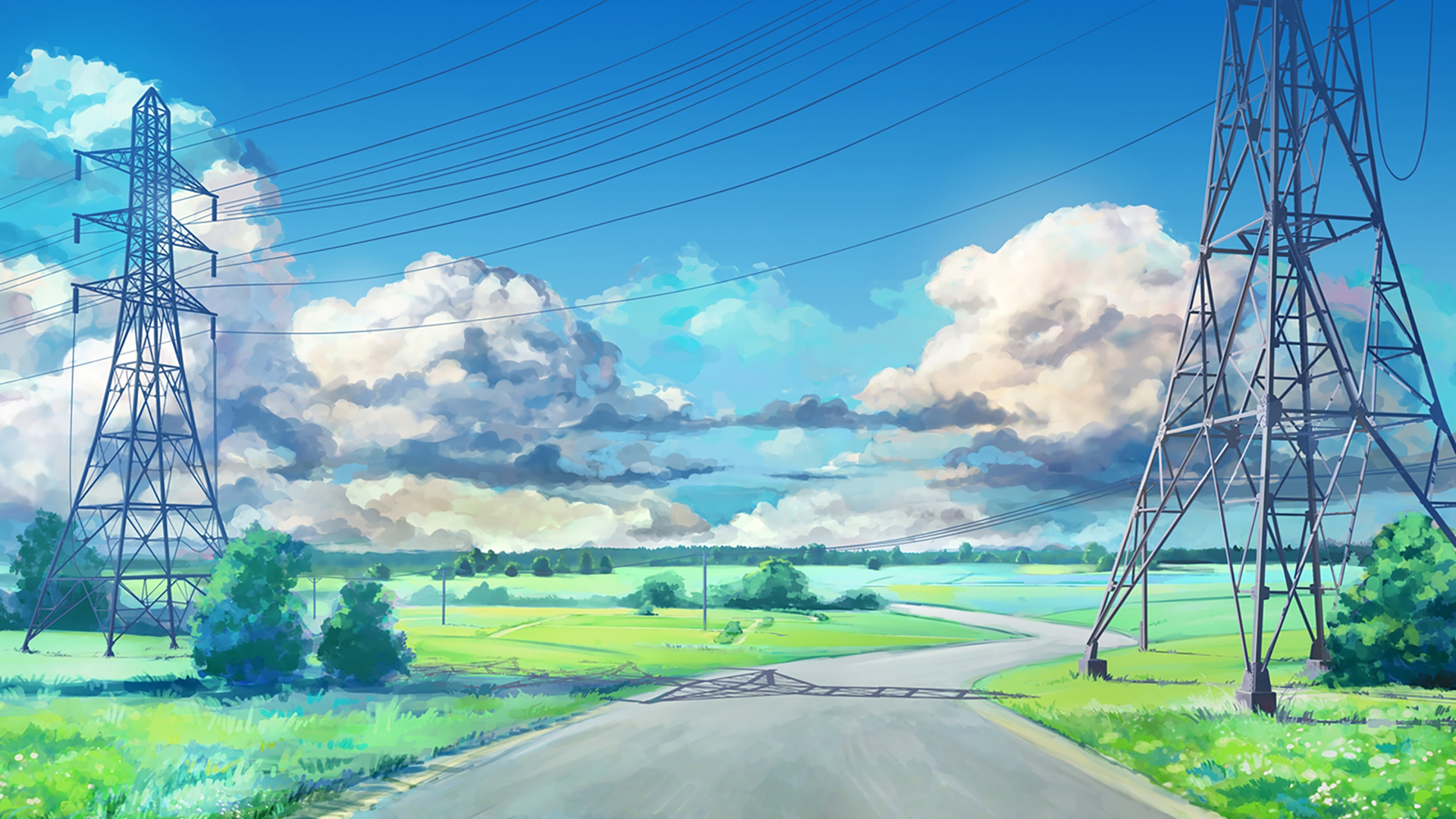 电线 云 天空 电线杆 草地 道路 积云 电脑 无水印壁纸 3840×2160