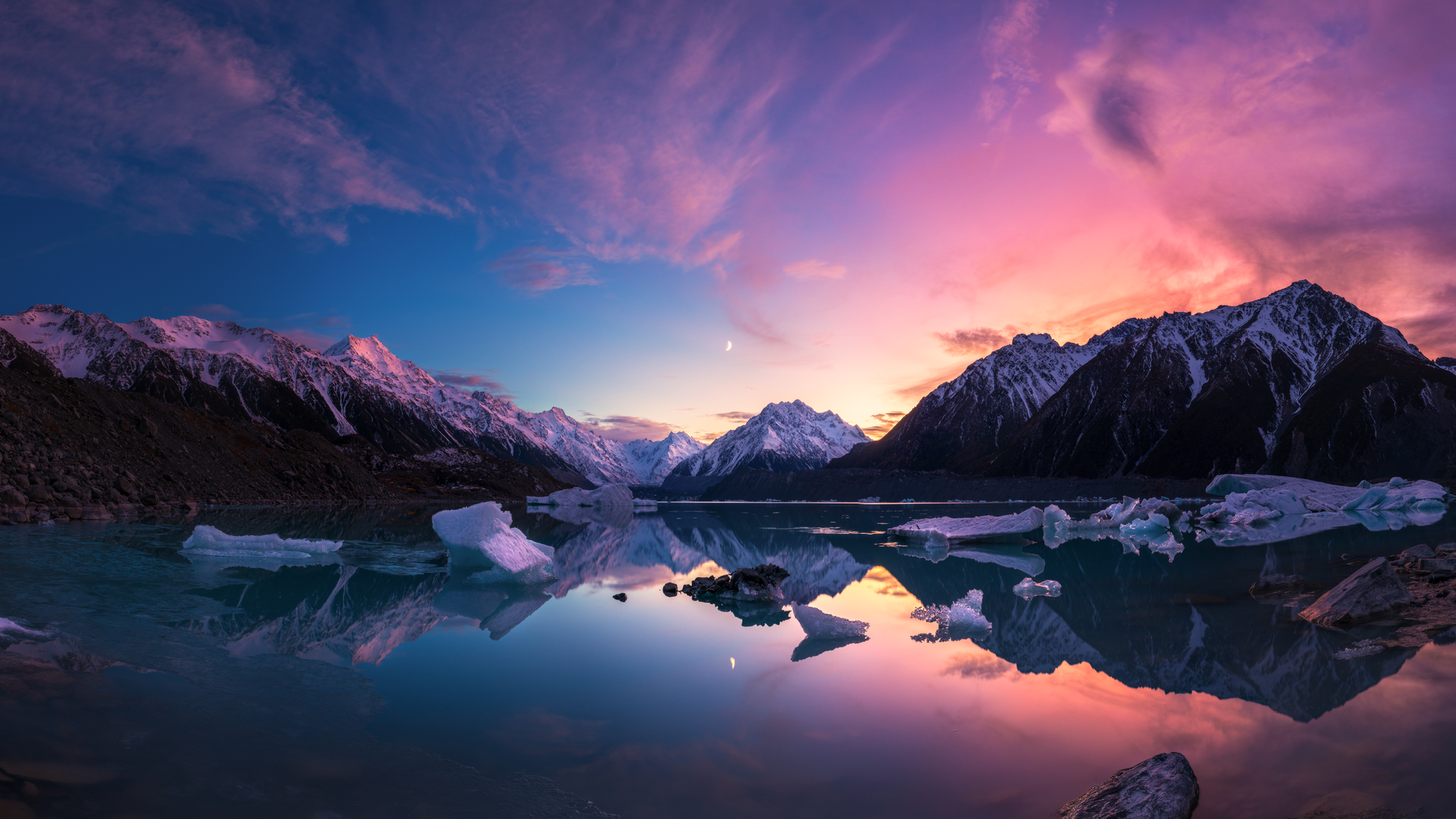 热门风景 日落 反射 月亮 云 雪 电脑 壁纸 3840×2160