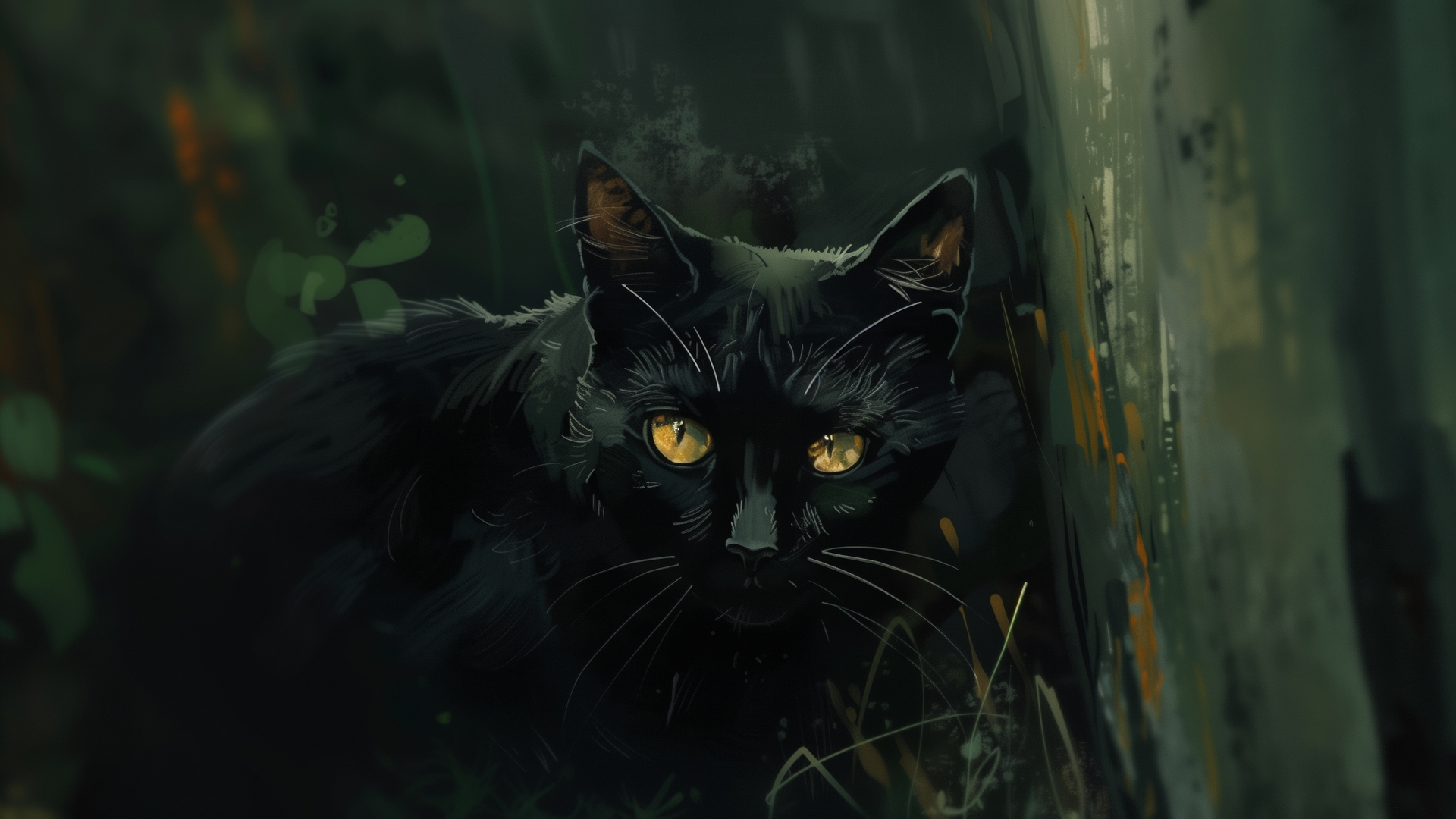 精选AI艺术 插图 黑色 猫 绘画 电脑 高清壁纸 5824×3264
