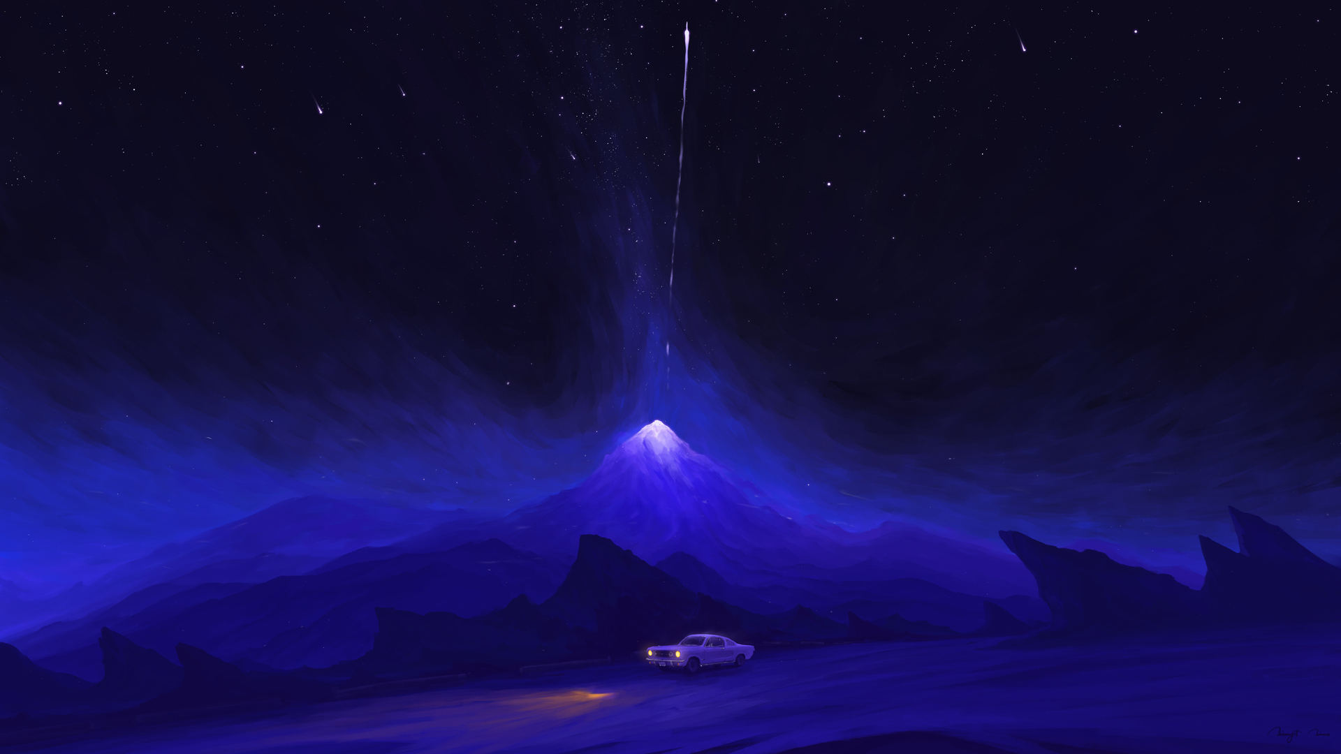 绝美插图 风景 自然 夜 夜景 山 车辆 汽车 电脑 壁纸 3840×2160