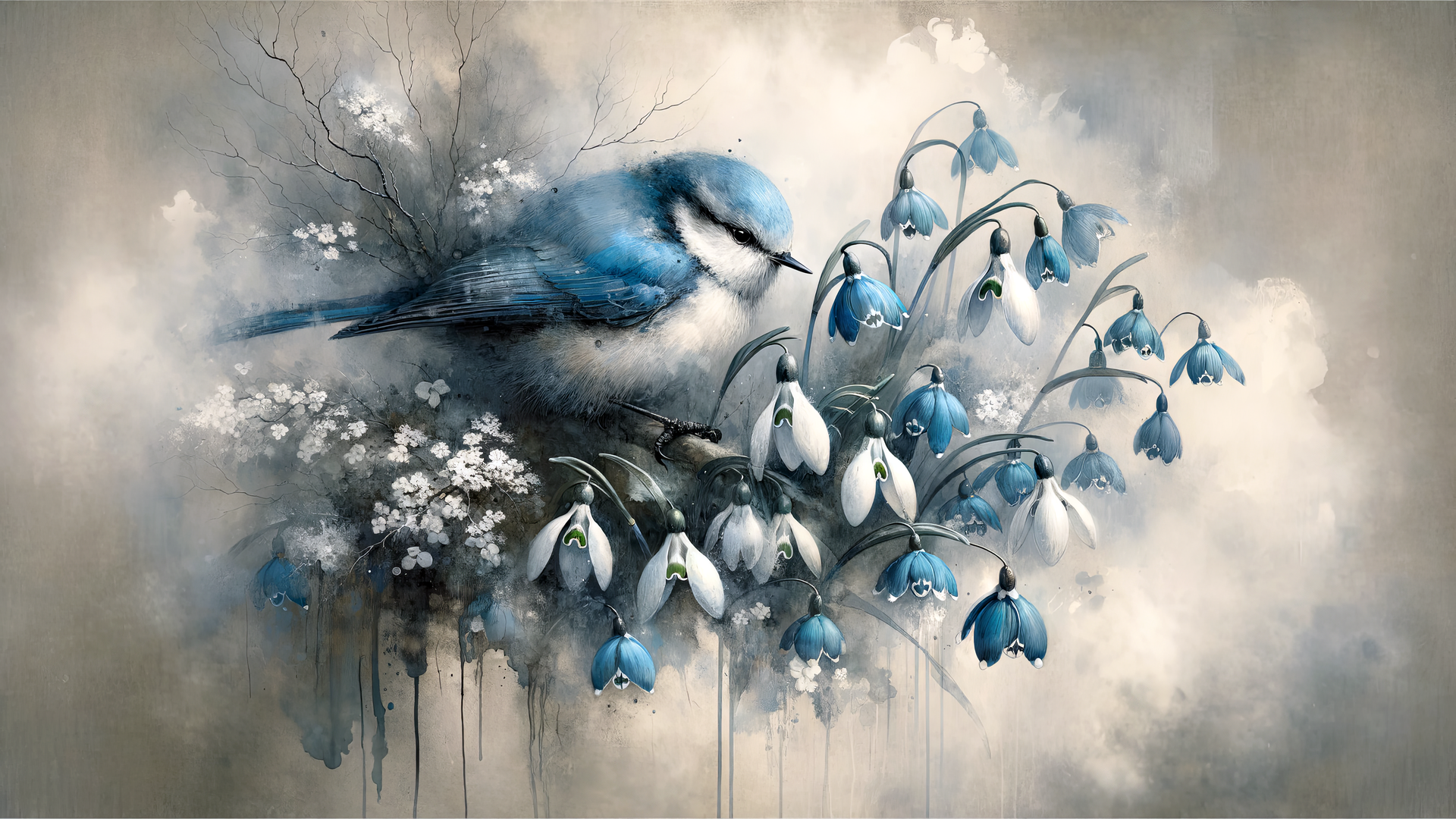 绚丽AI艺术 鸟 花 春天 电脑 壁纸 3840×2160
