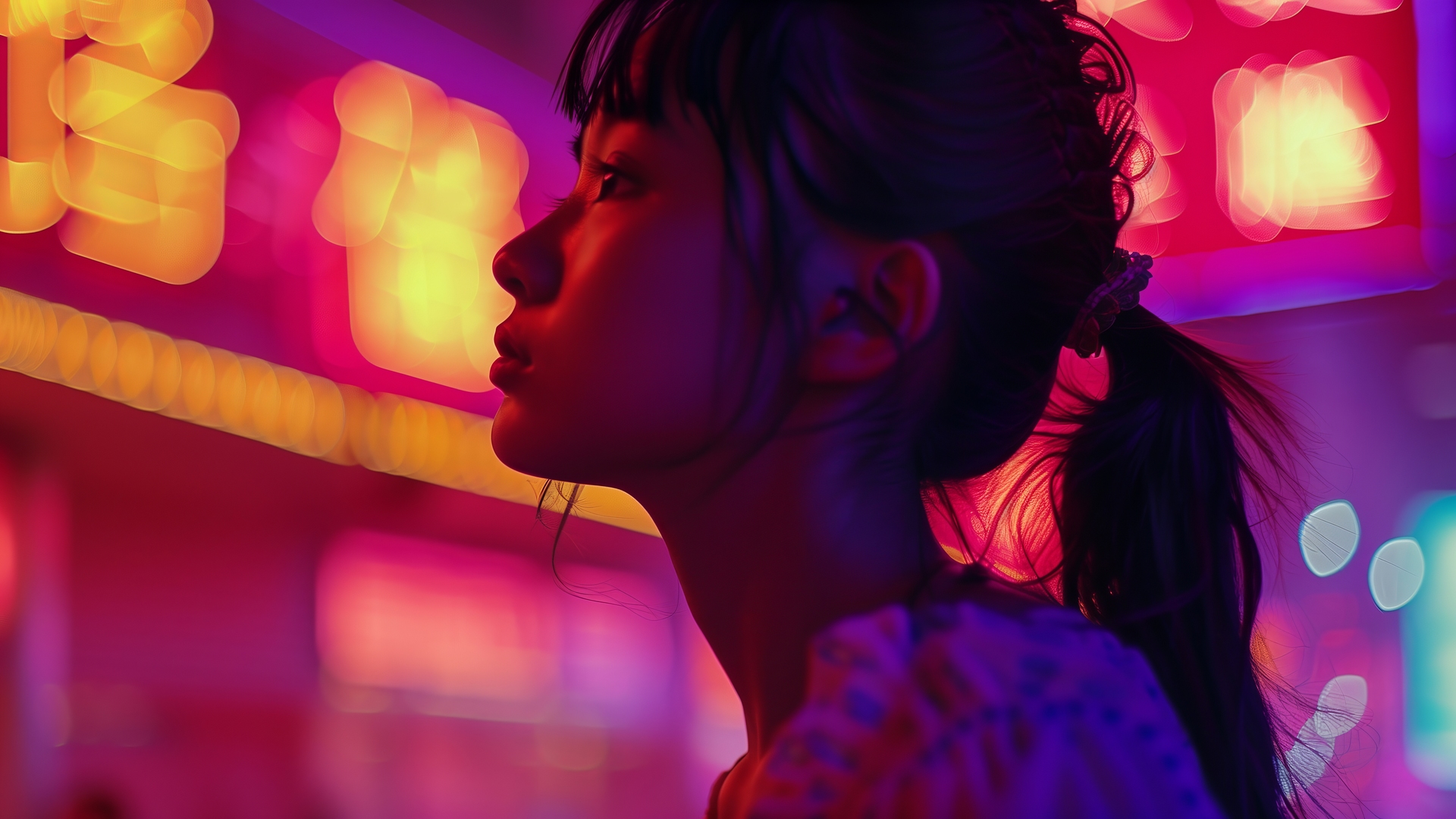 女性 亚洲 人工智能艺术 城市 霓虹灯 电脑 4K高清壁纸 5824×3264