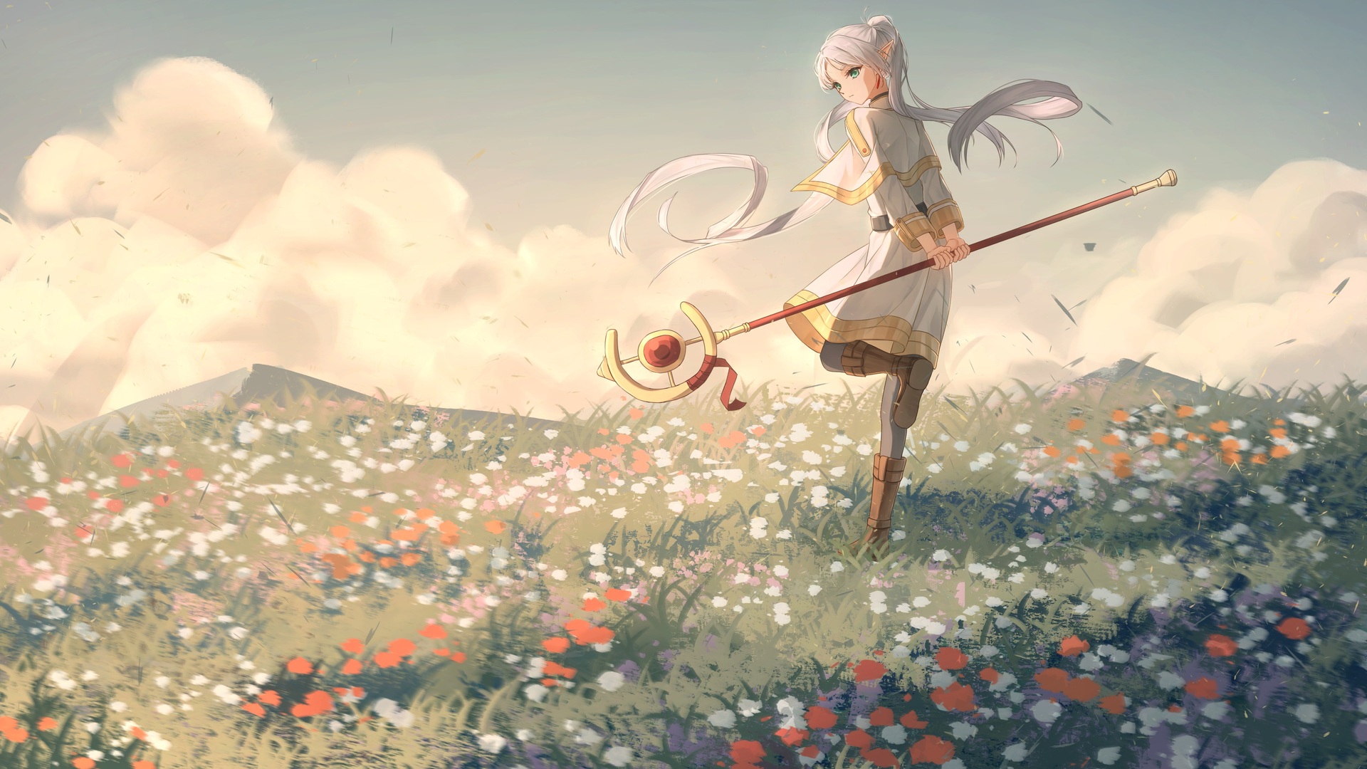 魔法杖 草地 小花 电脑 壁纸 4093×2803