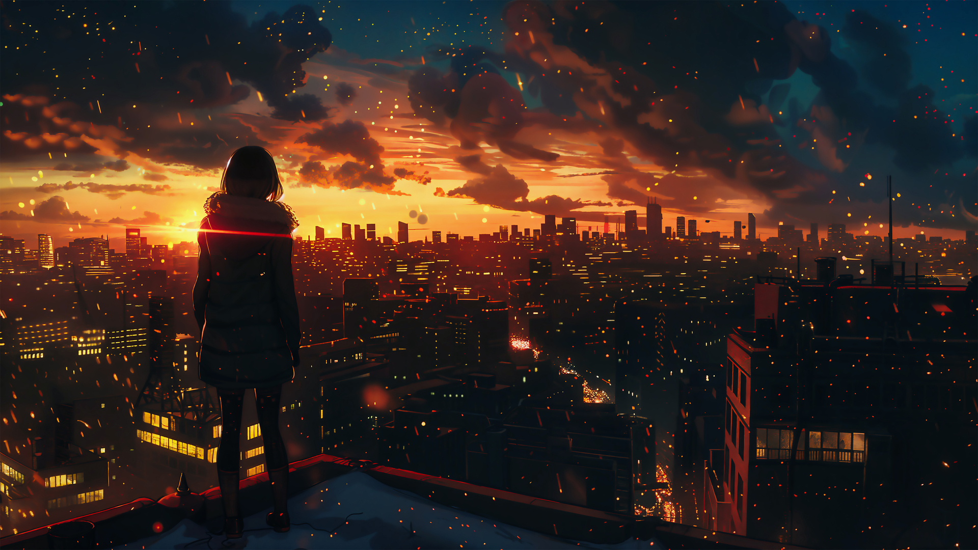 超清人物 城市景观 云彩 日落 夜晚 AI艺术 屋顶 天空 电脑 手机壁纸 3840×2160
