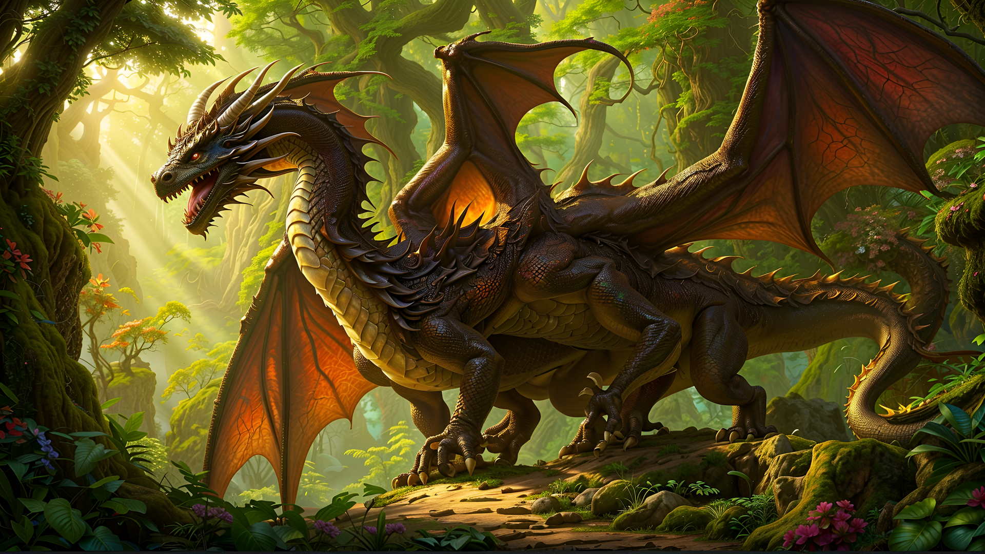 龙 森林 中世纪 人工智能艺术 电脑 手机壁纸 3840×2160