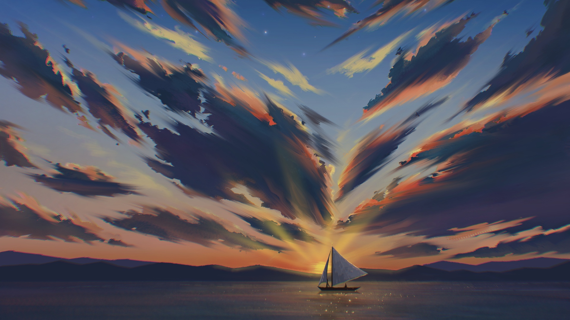 精选数字艺术 艺术品 插图 绘画 风景 云 海 水 船 帆船 日落 天空 电脑 4K壁纸 4724×3307