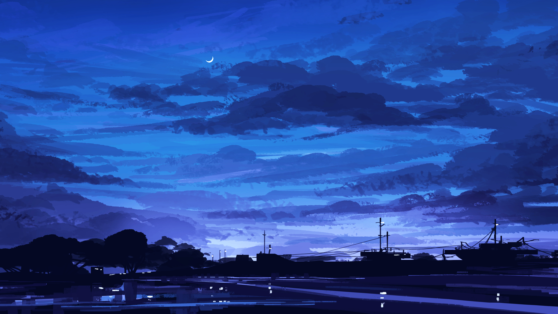 优雅 动画 天空 云 月亮 树 艺术品 电脑 桌面壁纸 5640×2400