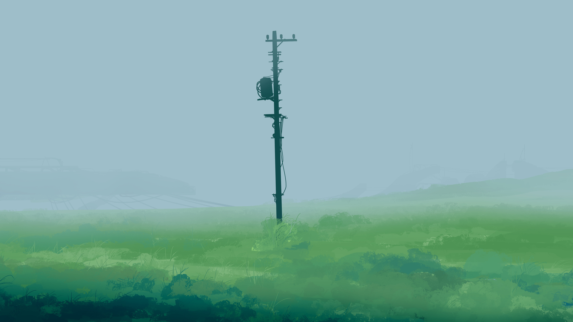 优雅 动画 天空 草 杆 雾 艺术品 电脑 4K高清壁纸 5640×2400