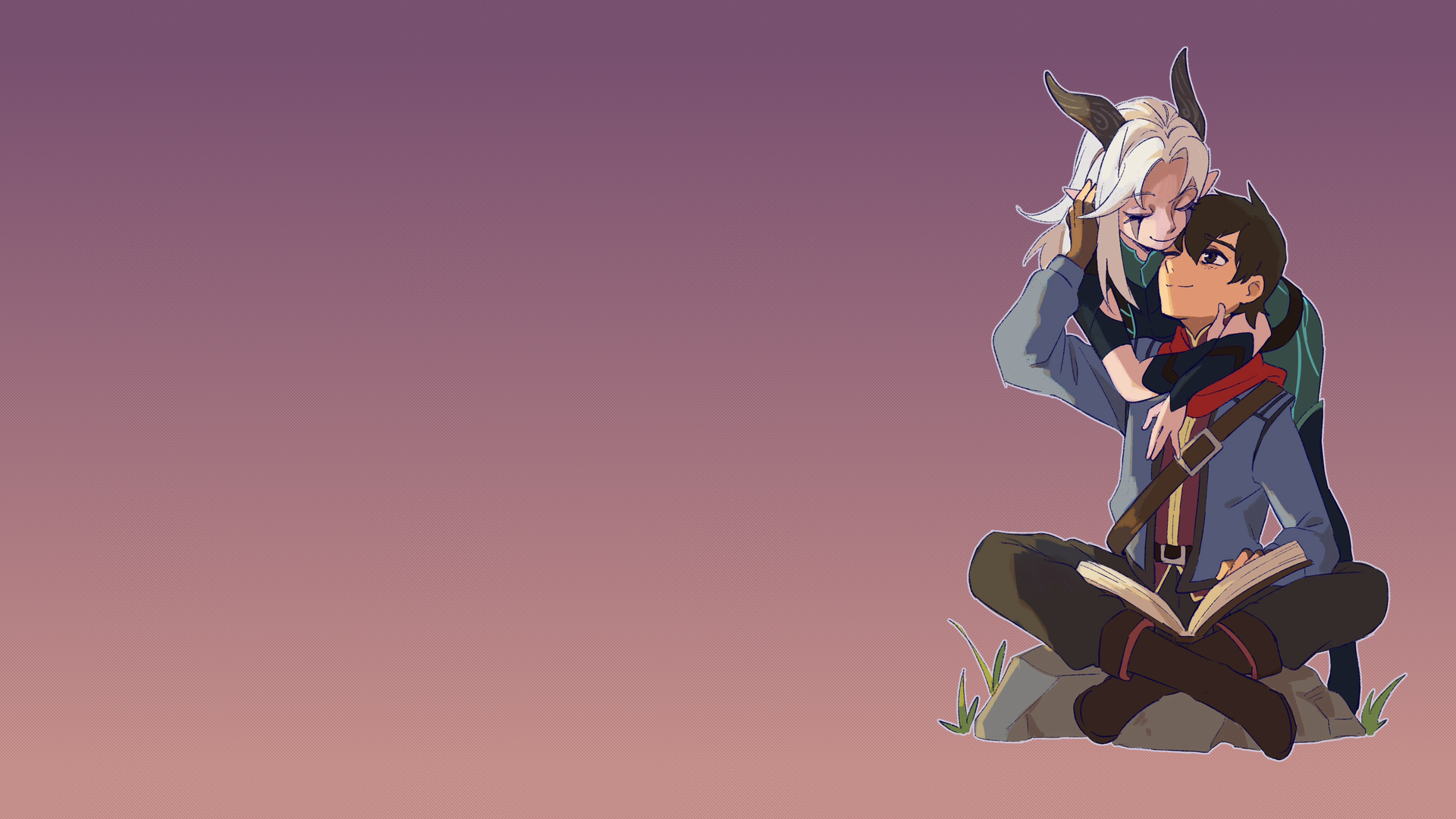 精灵 紫色皮肤 白发 拥抱 夫妇 电脑 壁纸 3840×2160