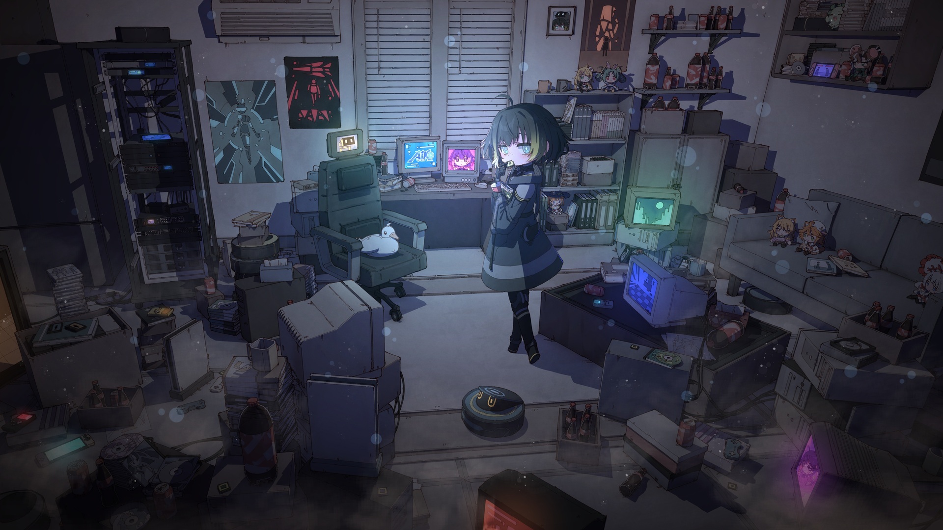 看着观众 短发 动漫女孩 室内 电脑 壁纸 3840×2160