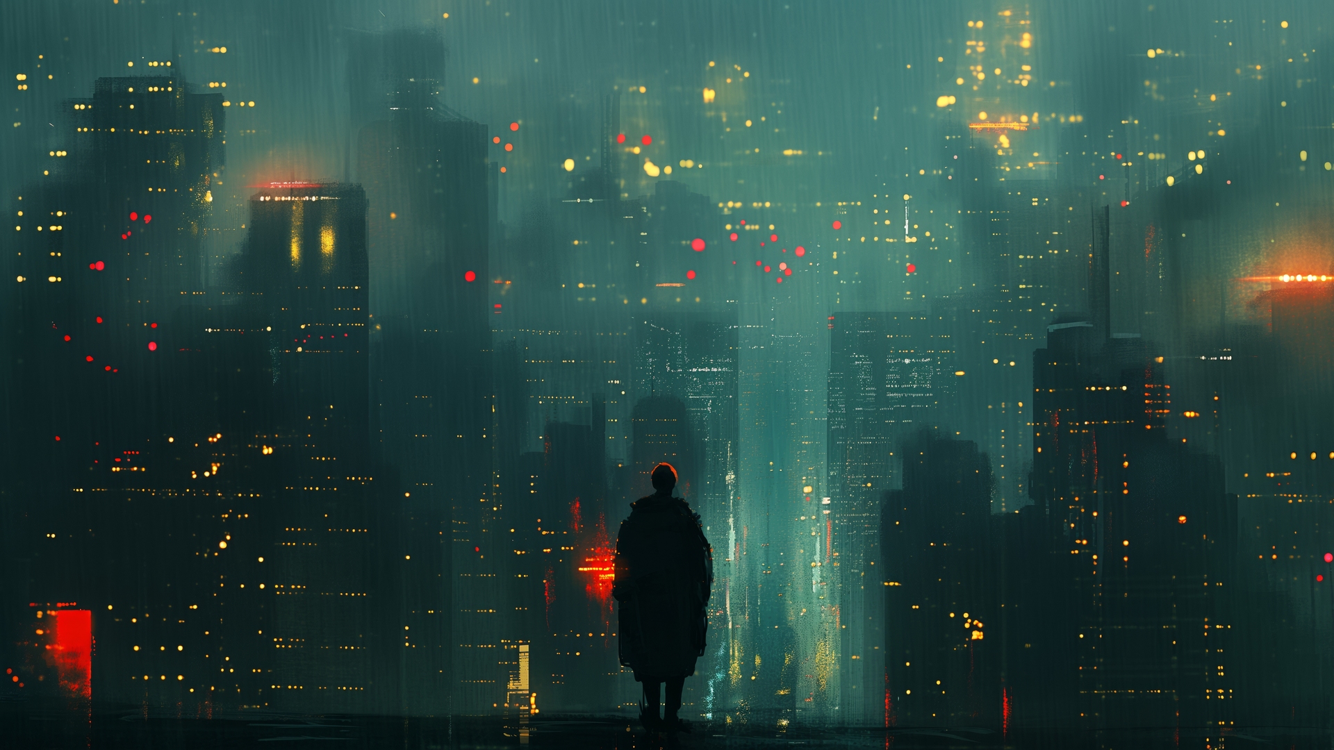 人工智能艺术 插图 城市 赛博朋克 剪影 电脑 无水印壁纸 5824×3264