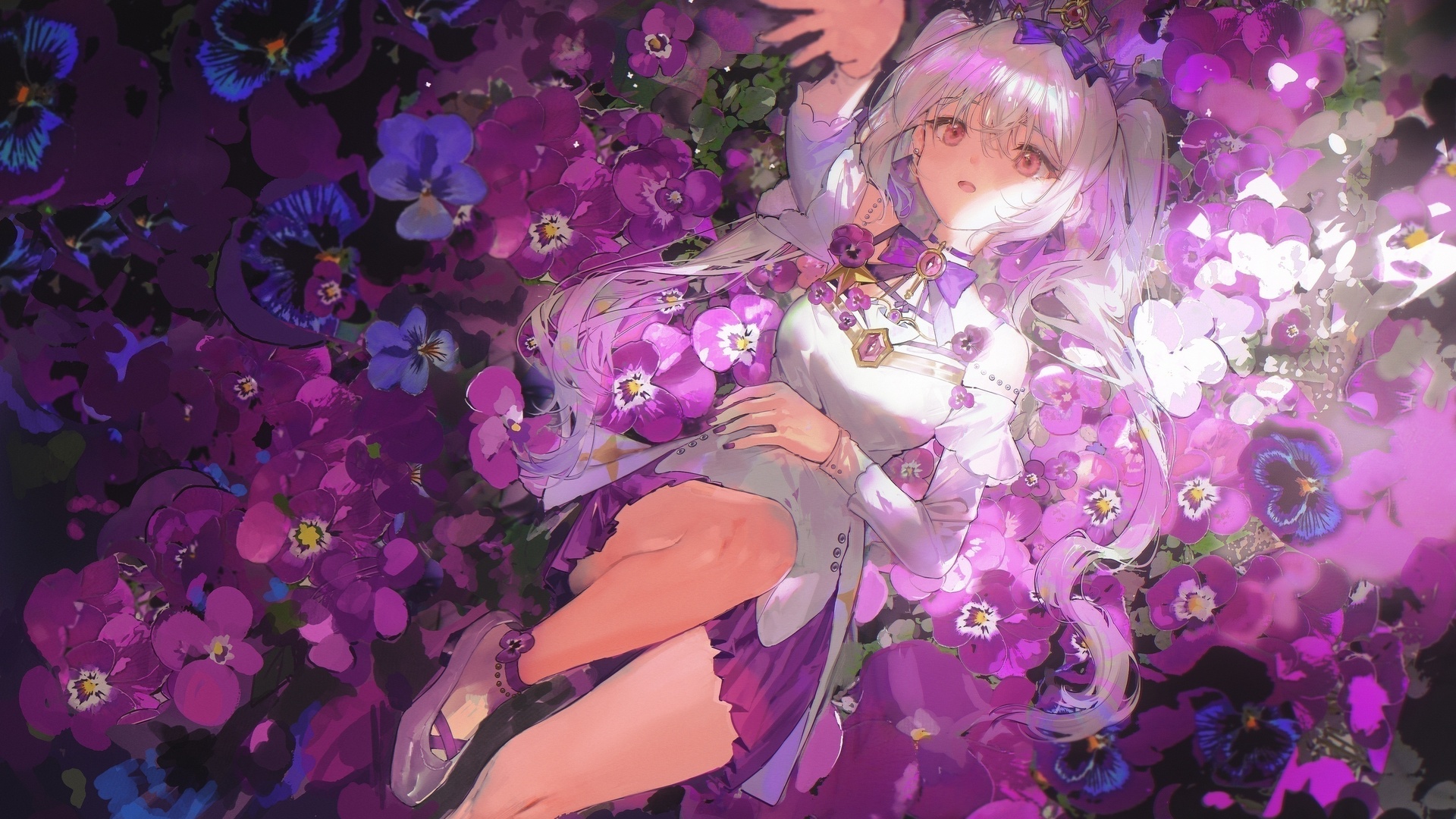 绚丽动漫 连衣裙 花 动漫女孩 双尾 电脑 桌面壁纸 3976×2400
