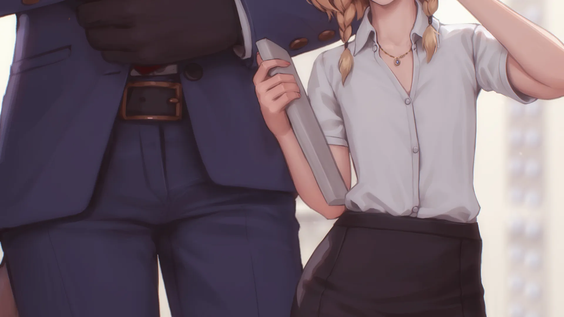 原创人物 幻想女孩 办公室女孩 动物耳朵 办公室 长袜 手机 桌面壁纸 4500×7000