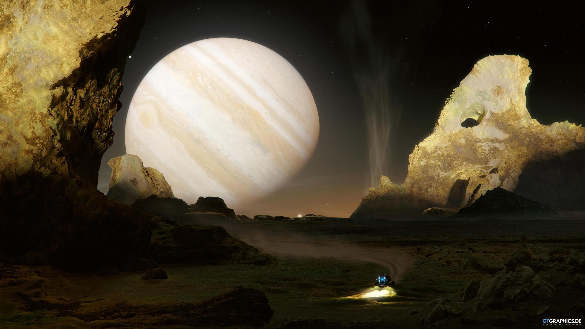 绝美空间艺术 景观 行星 岩石形成 阳光 车辆 木星 星星 电脑 高清壁纸 3840×2160