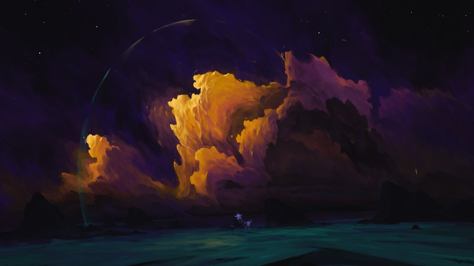 宇航员 数字艺术 艺术品 插图 风景 云 夜 电脑 壁纸 3840×2160