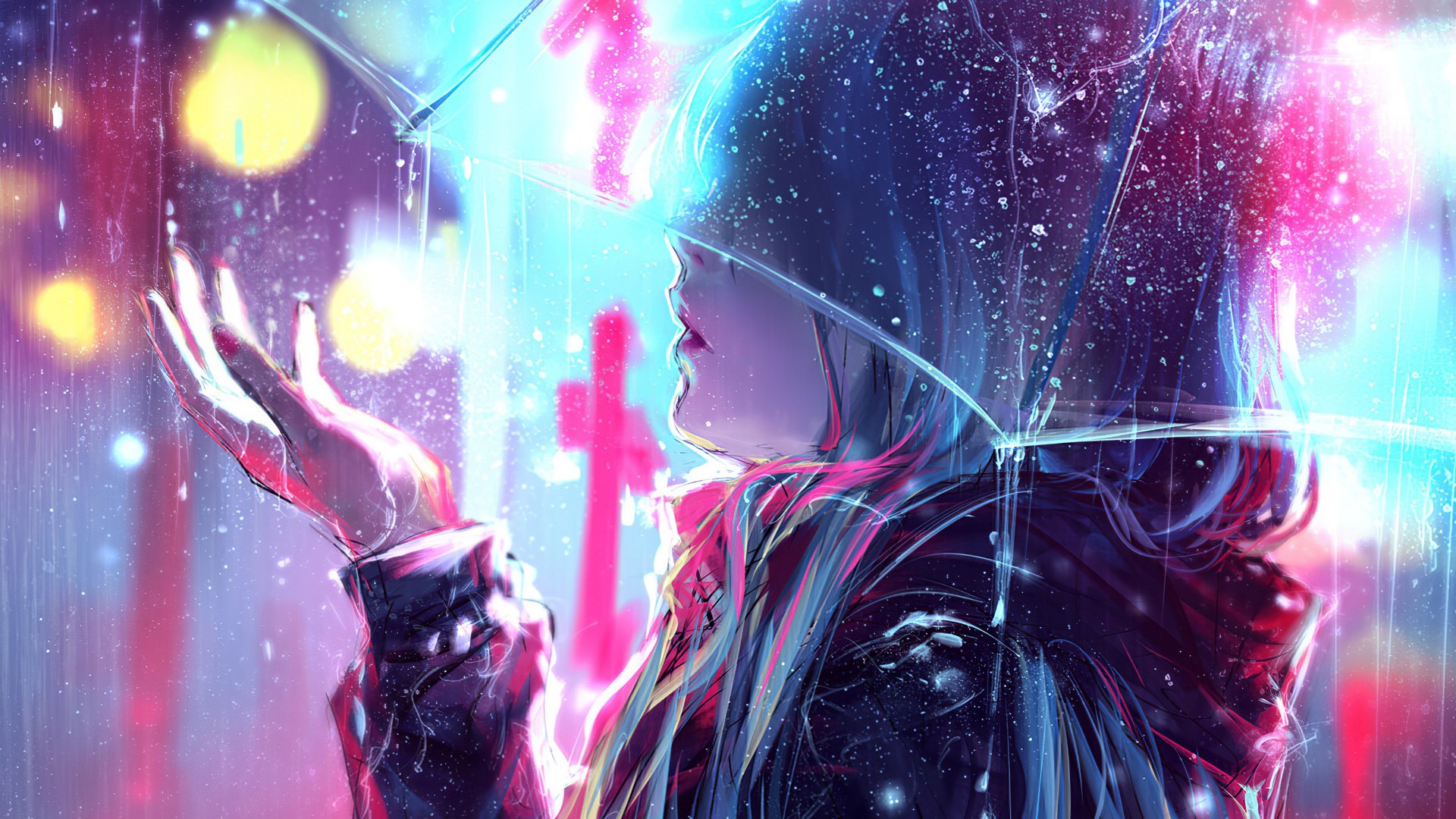 动漫女孩 透明雨伞 下雨 雨水 电脑 4K高清壁纸 3840×2160